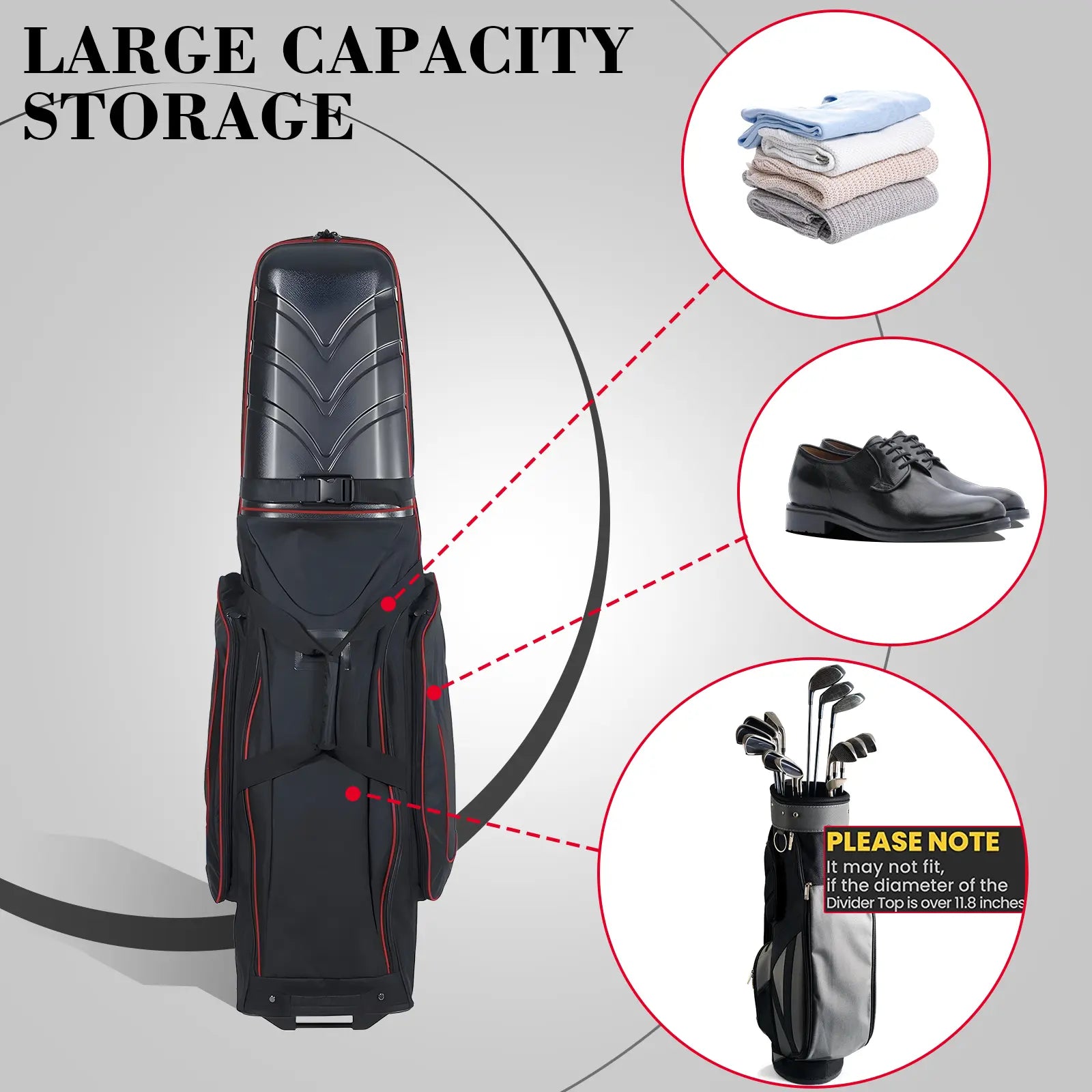 Yamato foldable golf travel bag fully packed - Holds 14 clubs, 2 shoes, towels and accessories in organized compartments