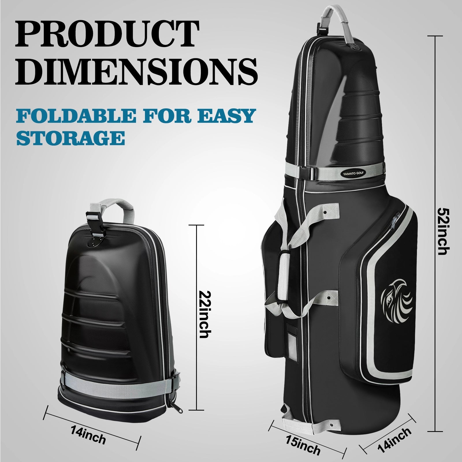 Yamato golf travel bag dimensions (15” x 14” x 52”) - Fits most standard golf club sets
