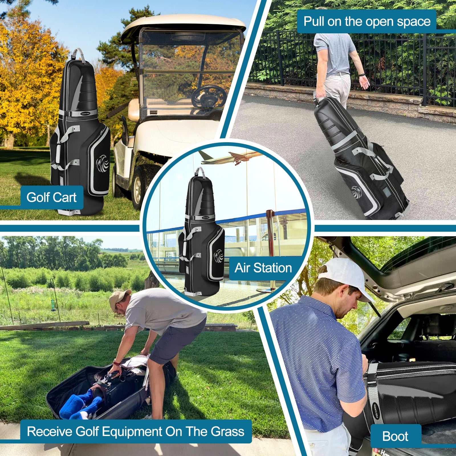 Yamato golf travel bag holding full set of clubs - Spacious interior with padded protection