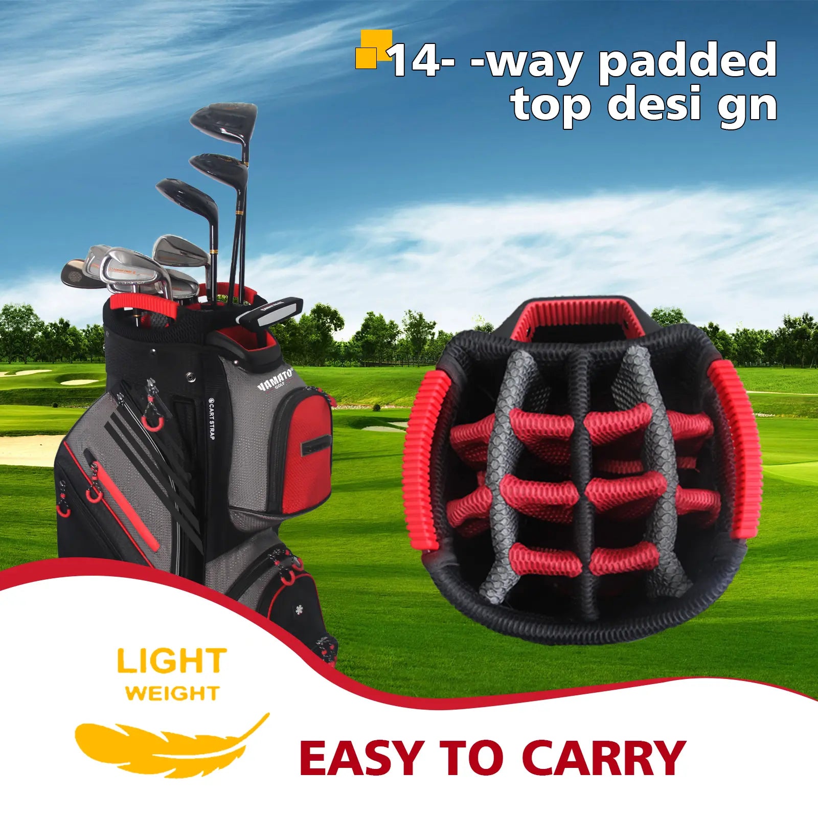 Yamato Golf Cart Bag – 14 Way Lightweight Organizer with Rain Cover