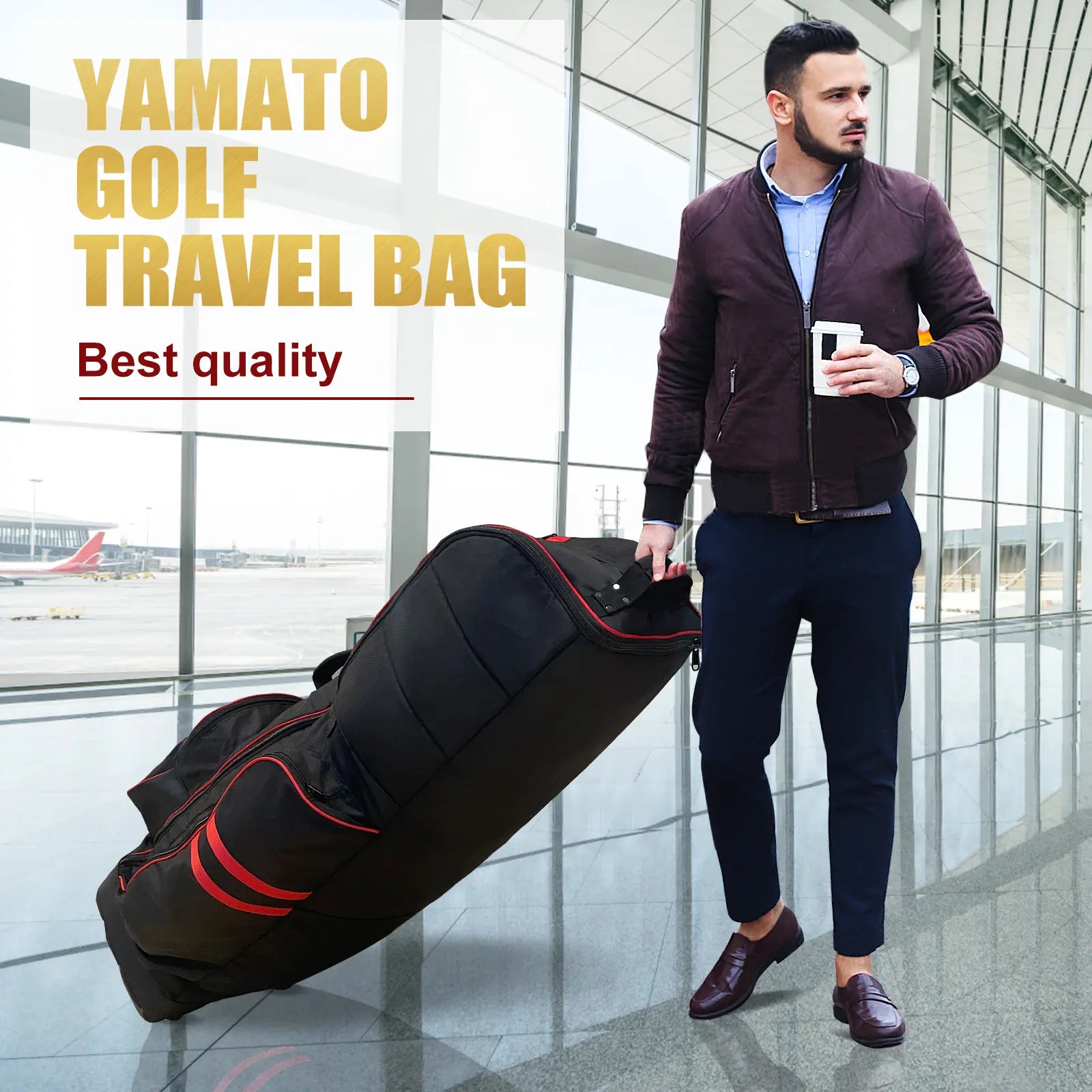 Yamato golf travel bag at airport check-in counter – Fits standard airline size requirements