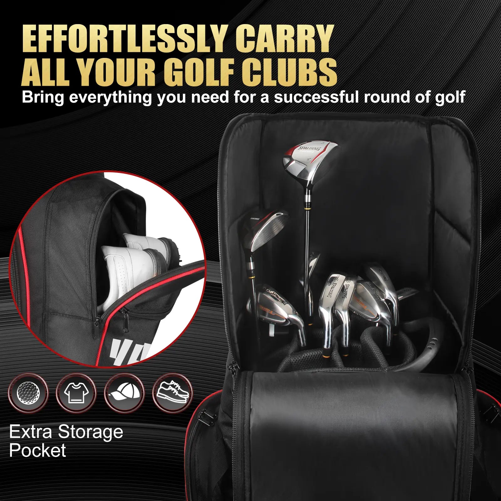 Yamato golf travel bag main compartment – Fits full set of clubs with extra space for gear
