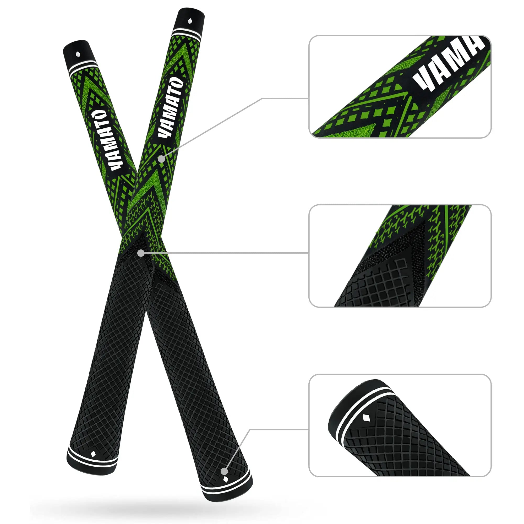 Yamato green golf grip sliced view showing midsection, butt end, and top cap details