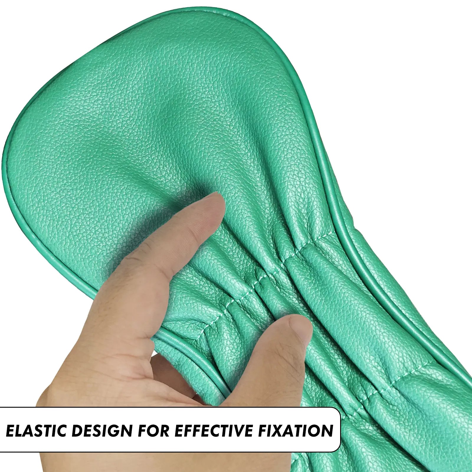 Back view of Yamato green lion golf head cover with elastic band for secure fit