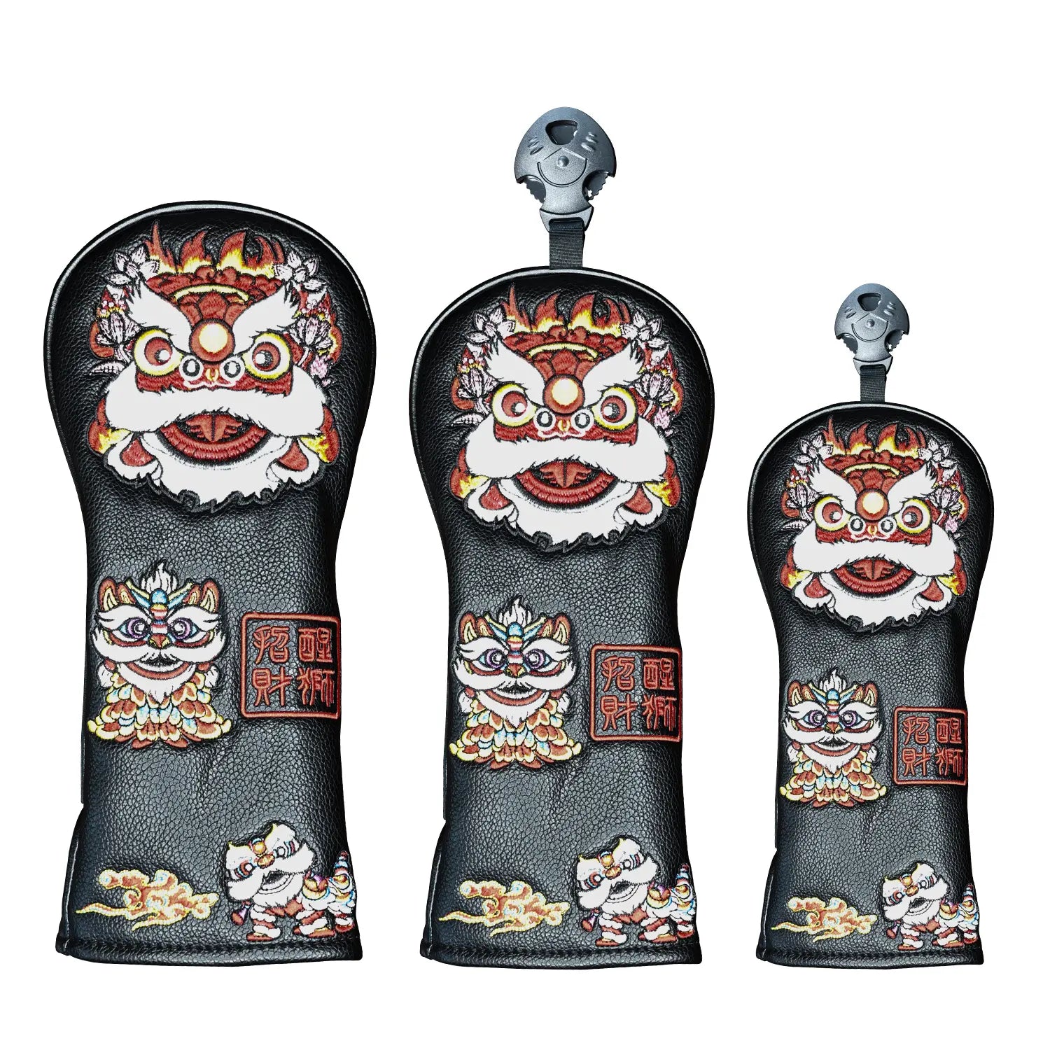 3-piece set display of Yamato black lion golf head covers