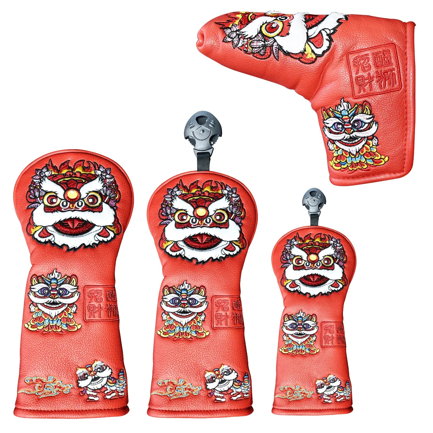 4b-piece set display of Yamato red lion golf head covers