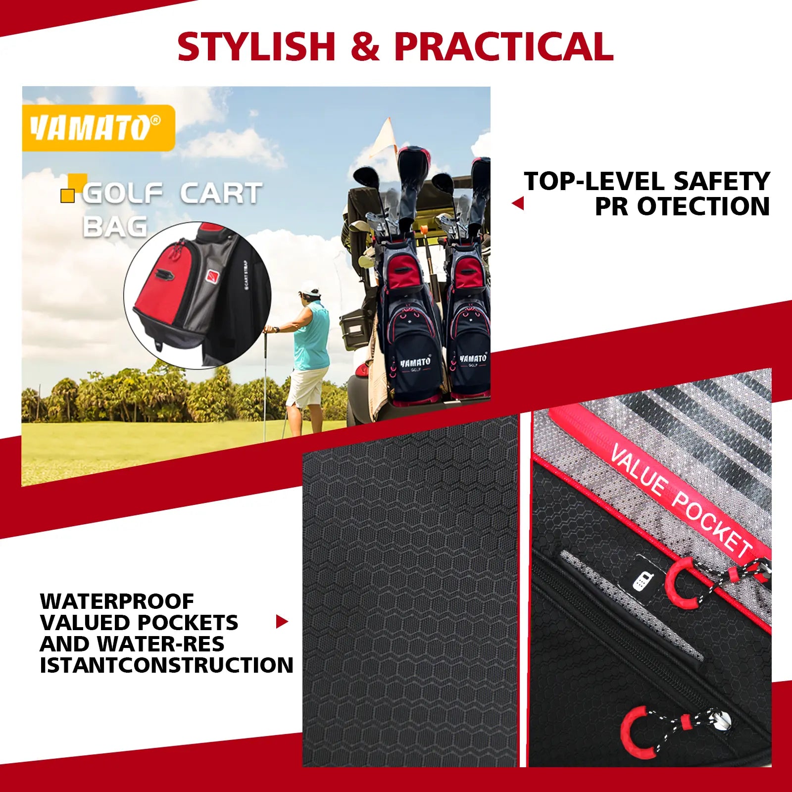 Yamato Golf Cart Bag – 14 Way Lightweight Organizer with Rain Cover