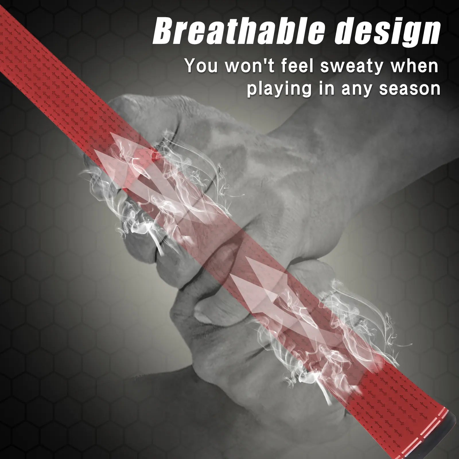 Breathable material close-up of Yamato red golf grips – enhances comfort and prevents slipping.