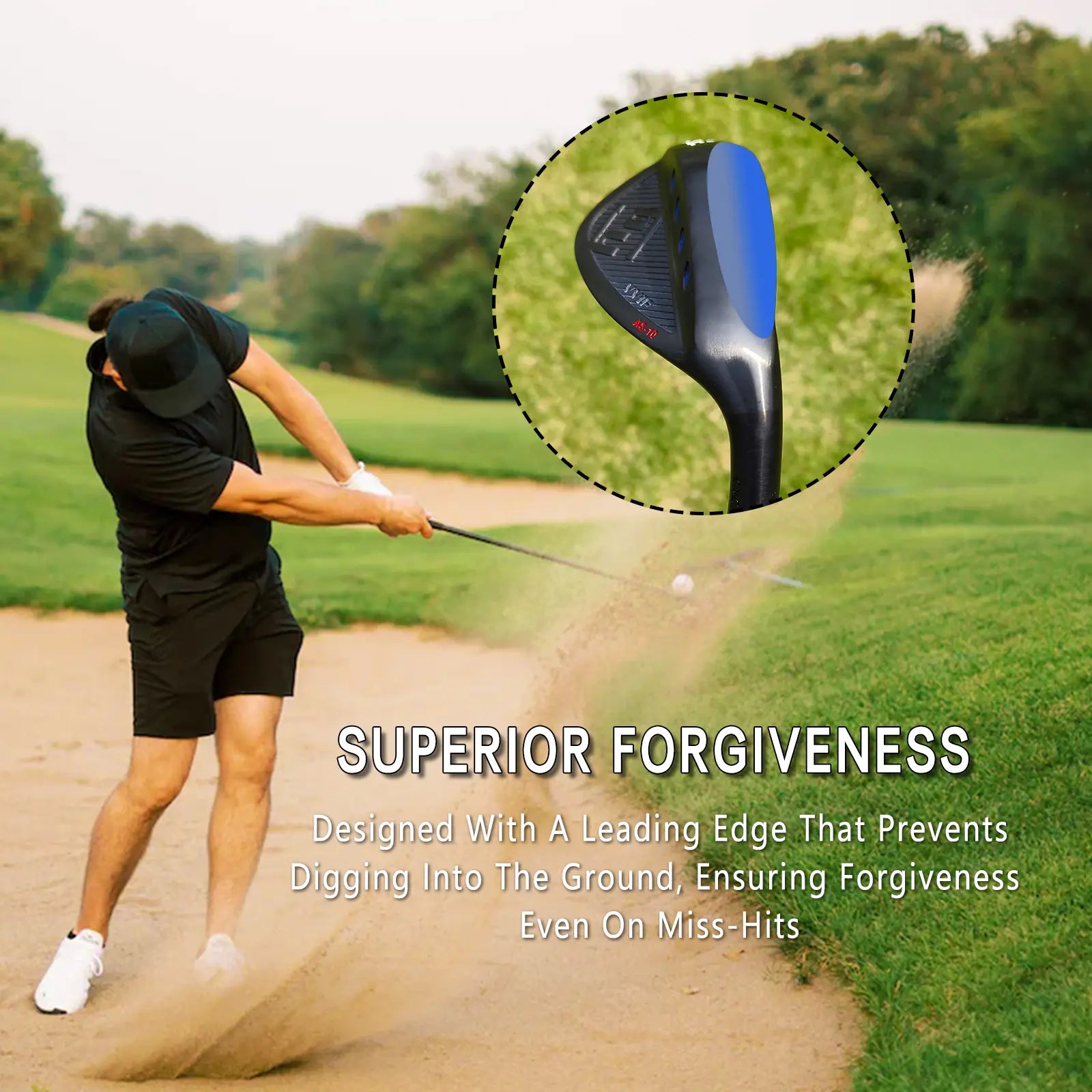 Golfer using Yamato full face wedge on the green