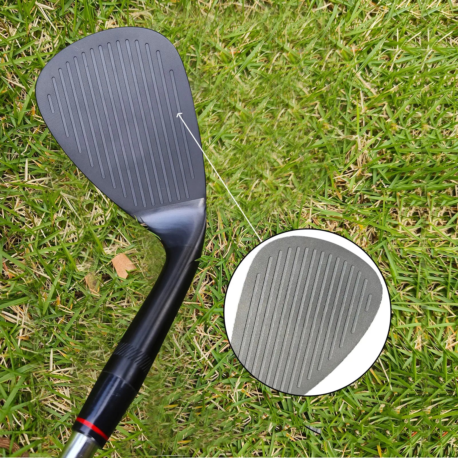 Yamato left-handed wedges aligned to show face grooves on the grass