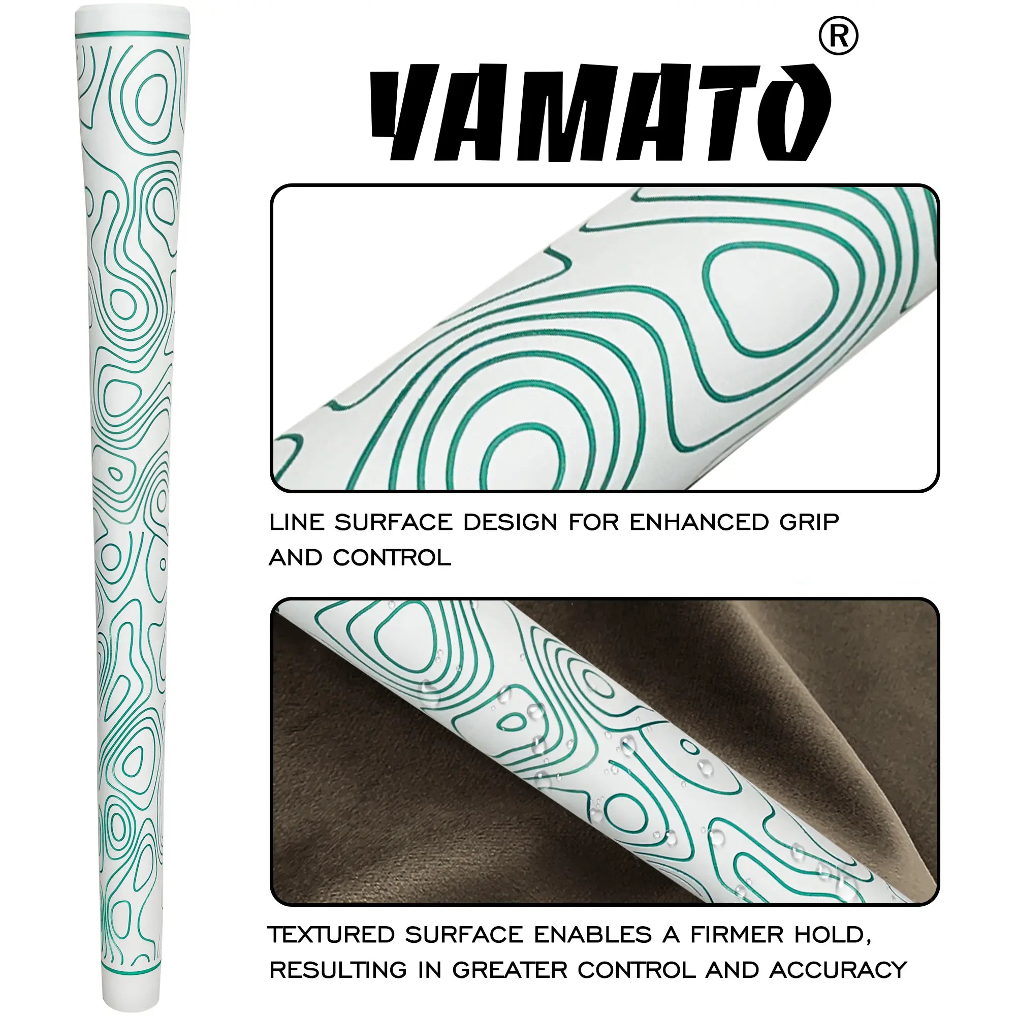 Yamato white with green wave golf grip textured surface detail, waterproof design