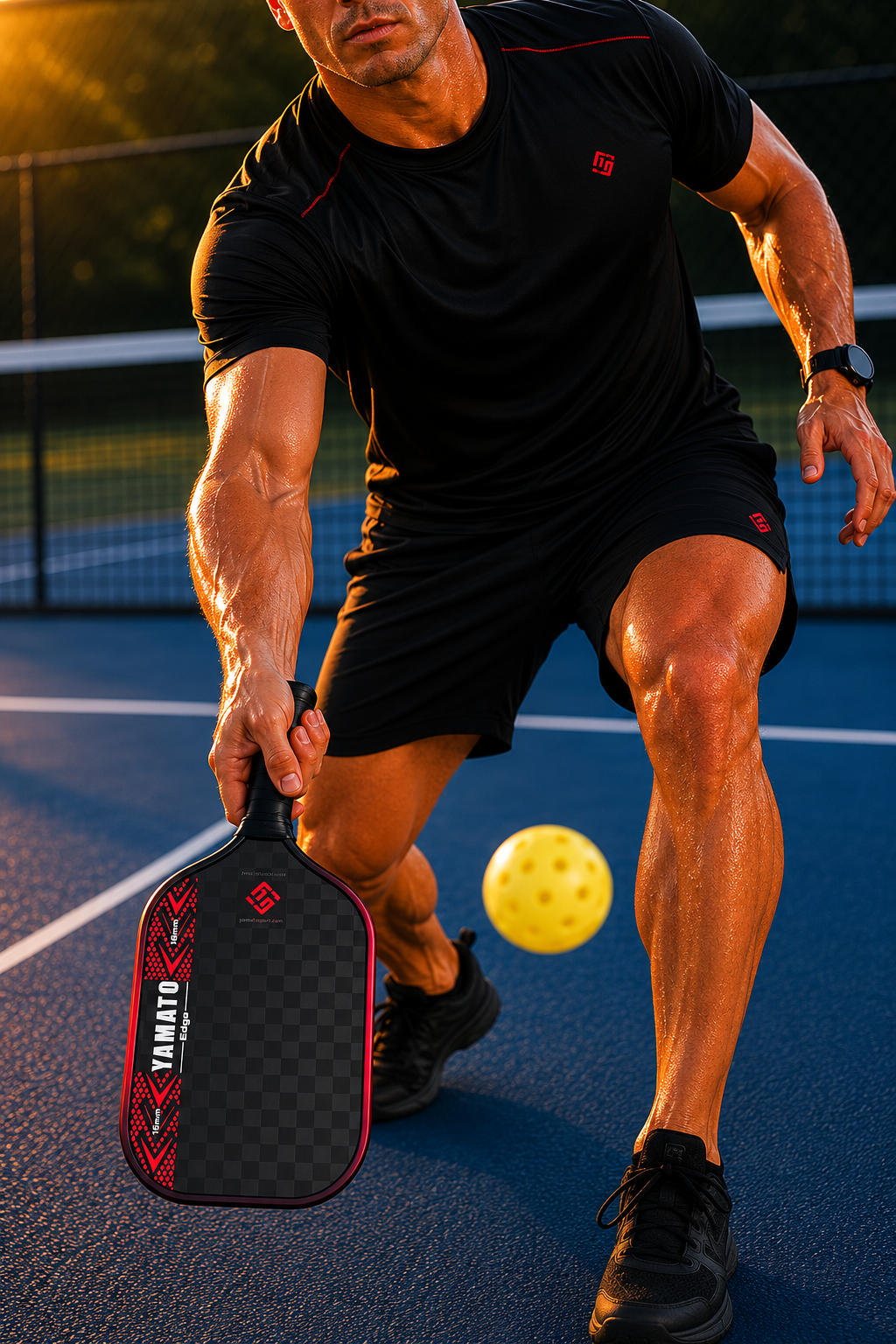 YAMATO Edge Raw Carbon Fiber Pickleball Paddle (Red) - 12K Toray Carbon Face, 100% Engineered Foam Core, Elongated Thermoformed Power Racket (14mm / 16mm Available)