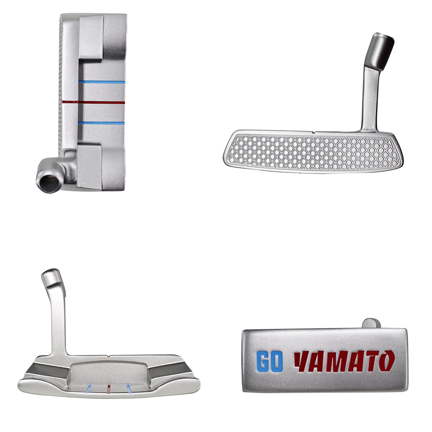 Multiple angles of Yamato blade putter including face, top, sole, and side.