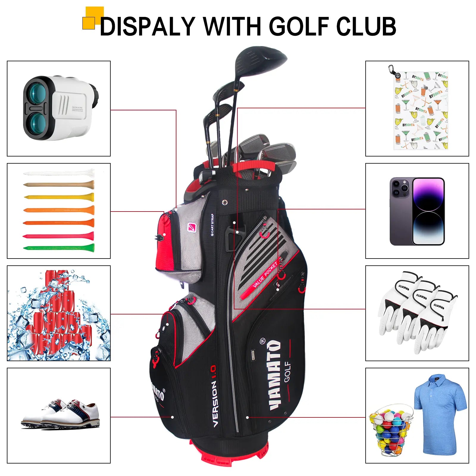 Yamato Golf Cart Bag – 14 Way Lightweight Organizer with Rain Cover