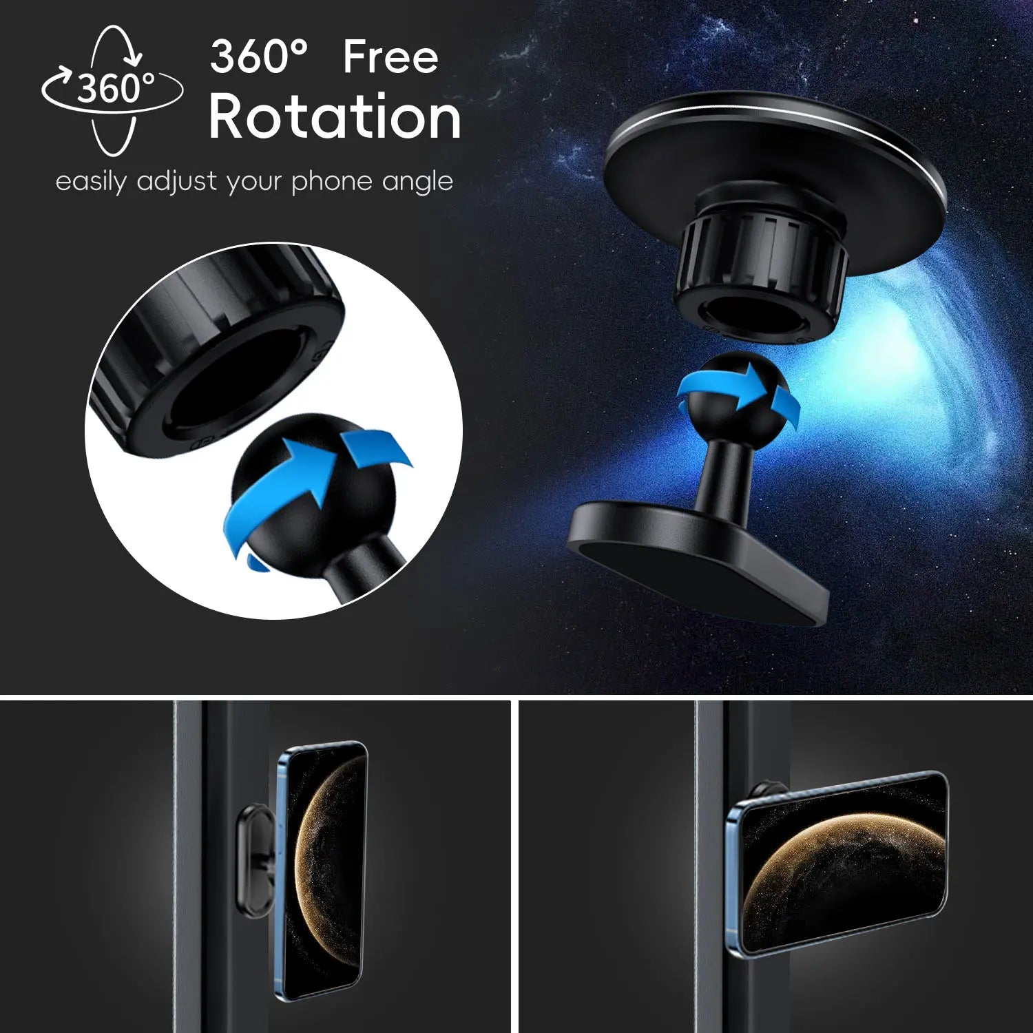 Yamato Magnetic Golf Cart Phone Mount – Ultra Strong N52 Magnet 360° Rotating Aluminum Alloy Holder for iPhone & All Smartphones