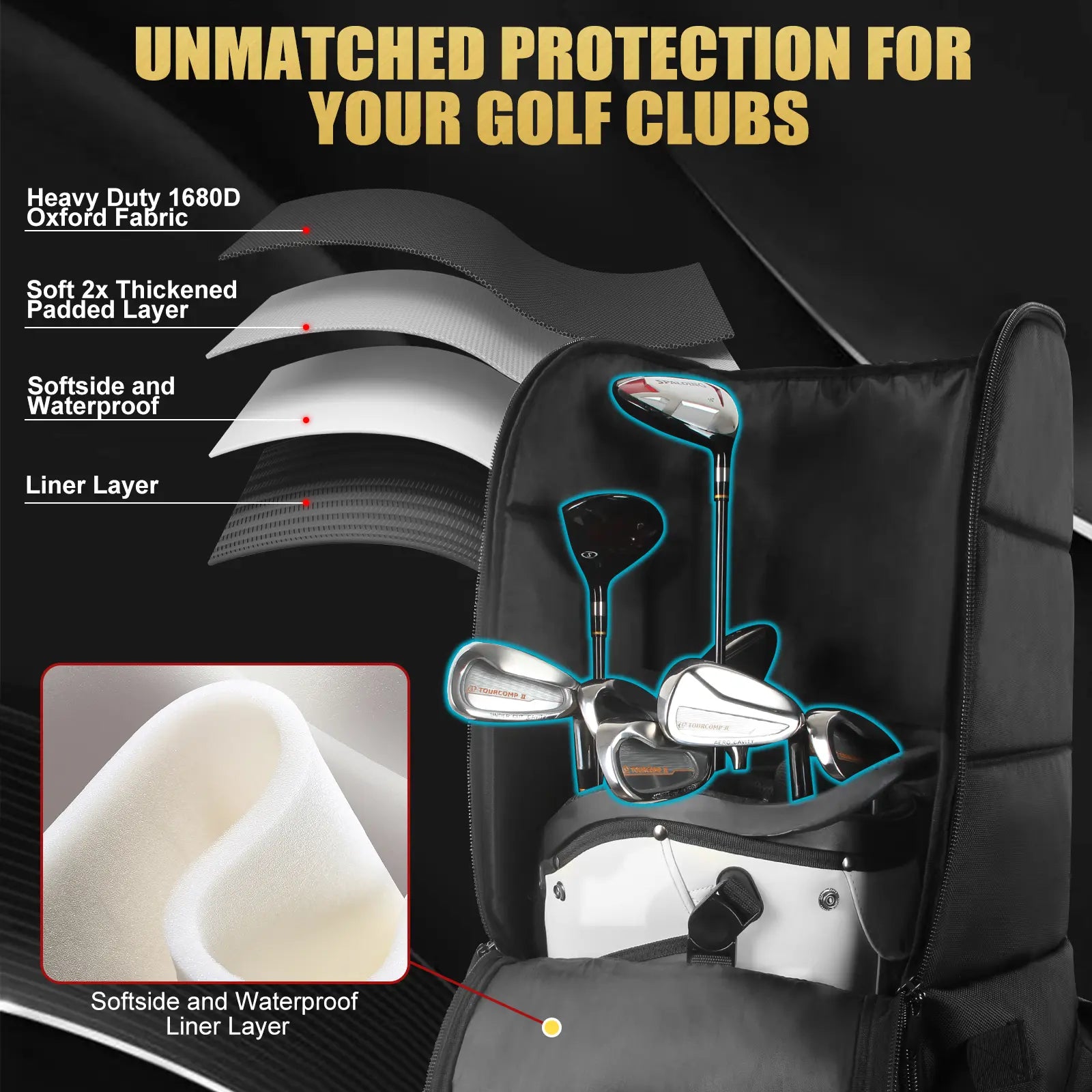 Yamato golf travel bag padded interior – Thick foam protection for clubs during flights