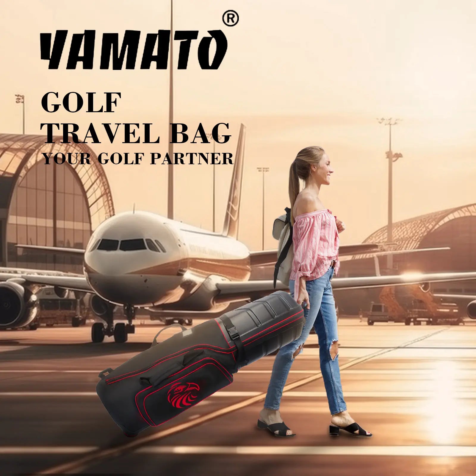 Yamato golf bag folded for home storage - 60% space saving vs standard hard cases