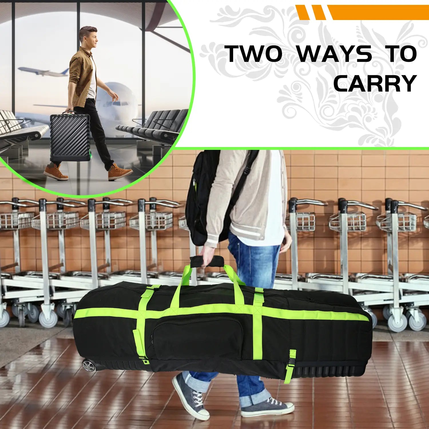 "Yamato golf travel case at airport check-in - Meets standard airline size requirements