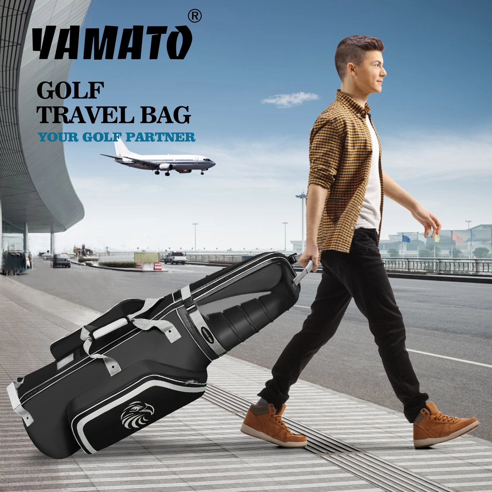 Yamato Golf Travel Bag with ABS Hard Shell & Inline Skate Wheels