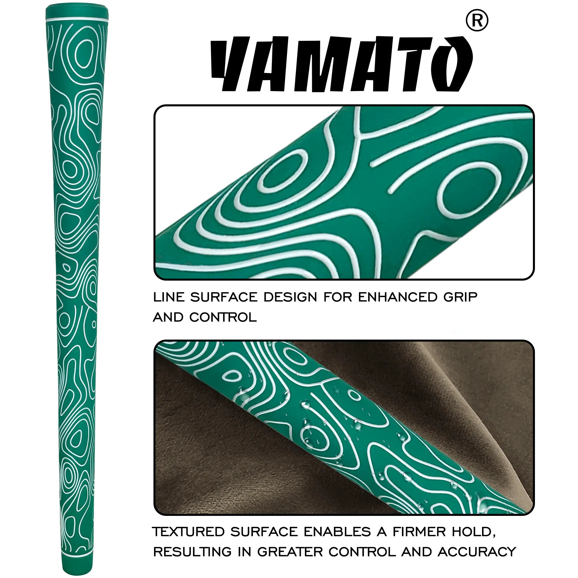Yamato green with white wave golf grip textured surface detail, waterproof