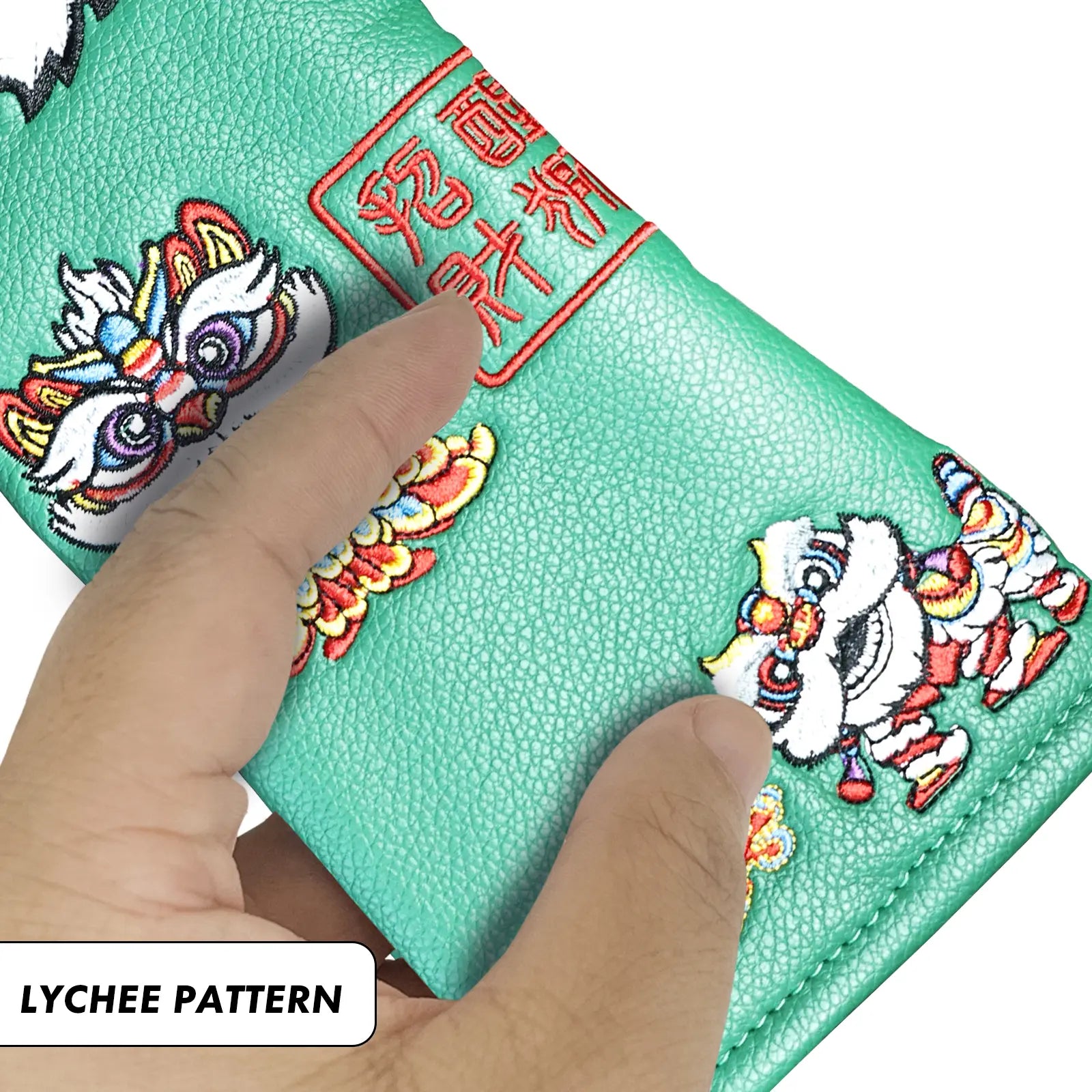 Material detail of Yamato green golf head cover with Dura-Leather and velvet lining