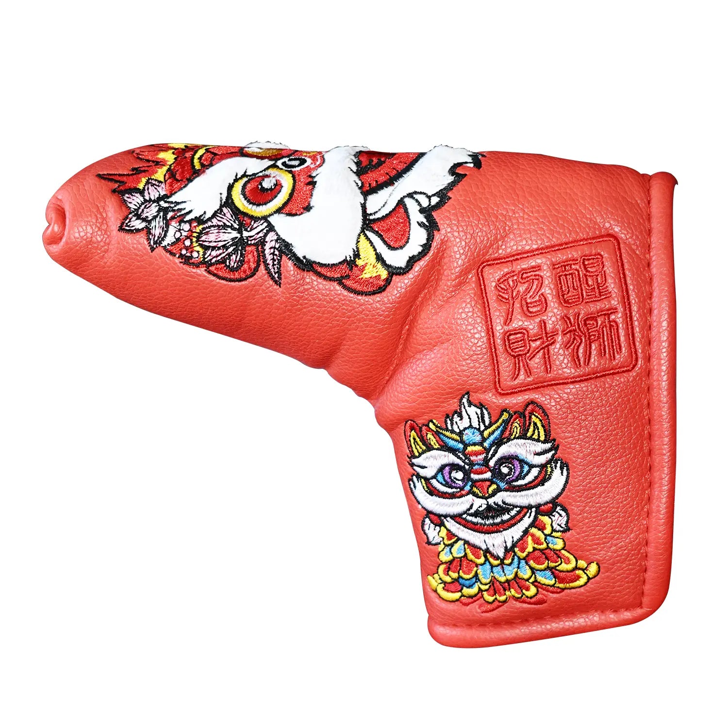 Close-up of driver head cover from Yamato red lion set