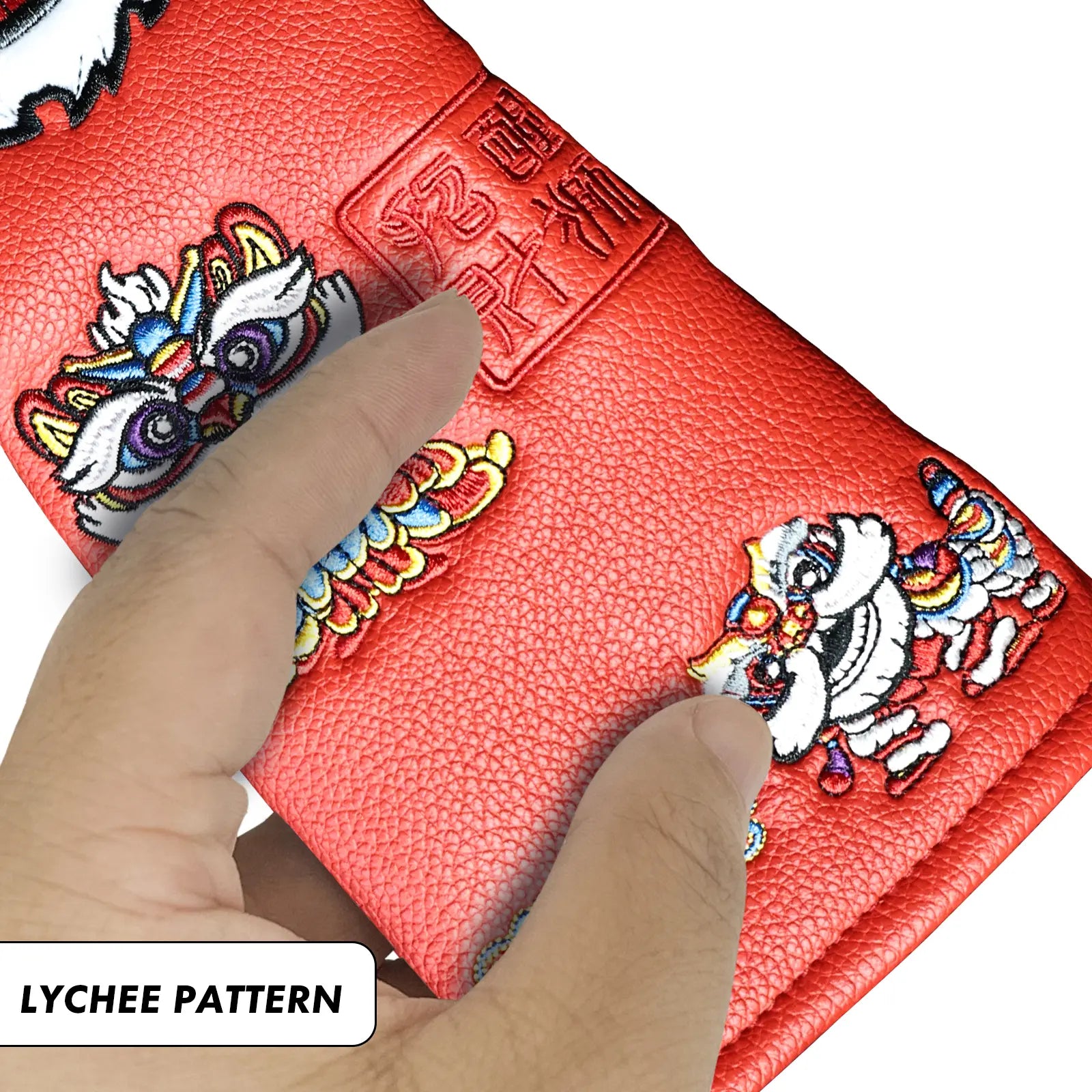 Material detail of Yamato red golf head cover with Dura-Leather and velvet lining