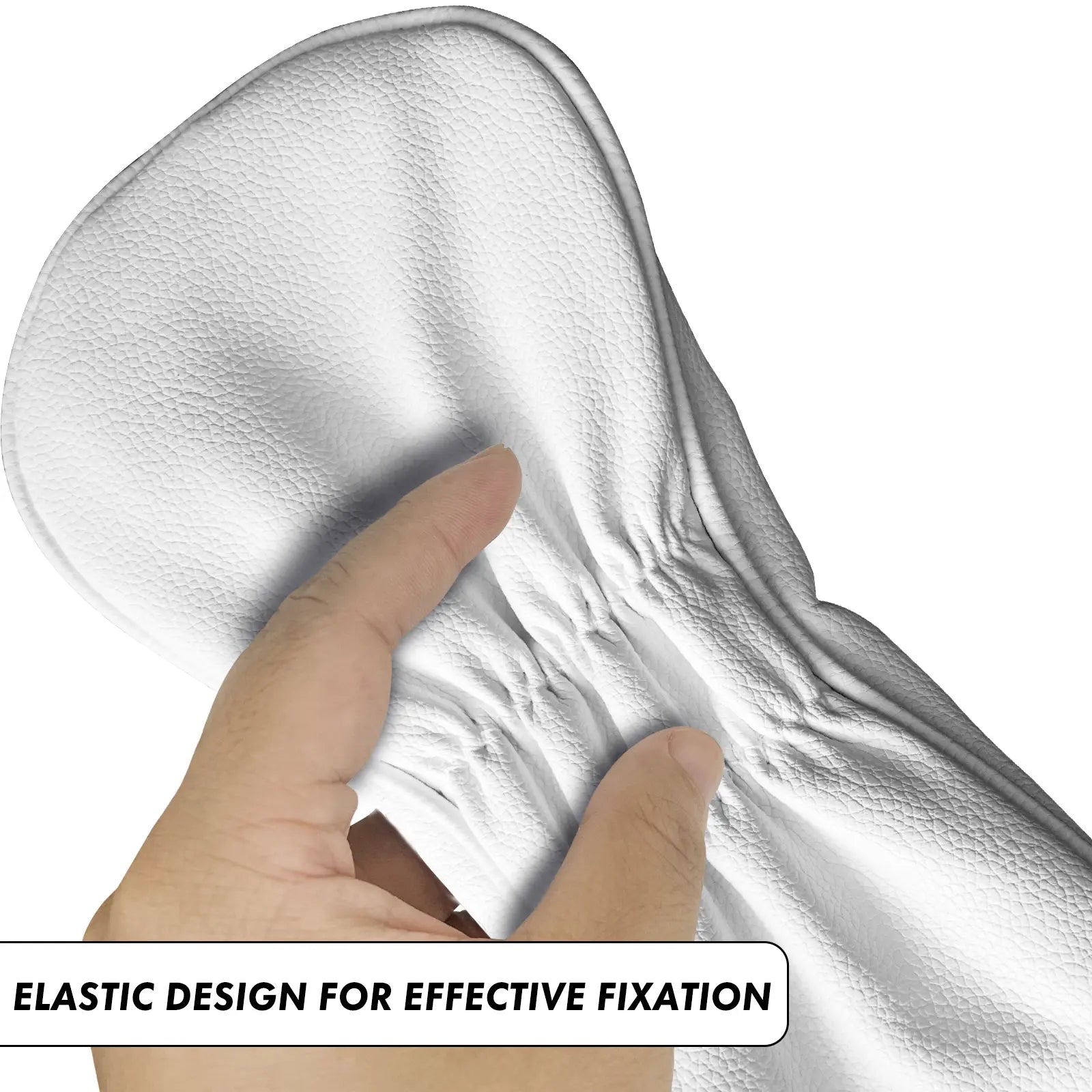 Back view showing elastic band on Yamato white lion golf head cover for secure fit