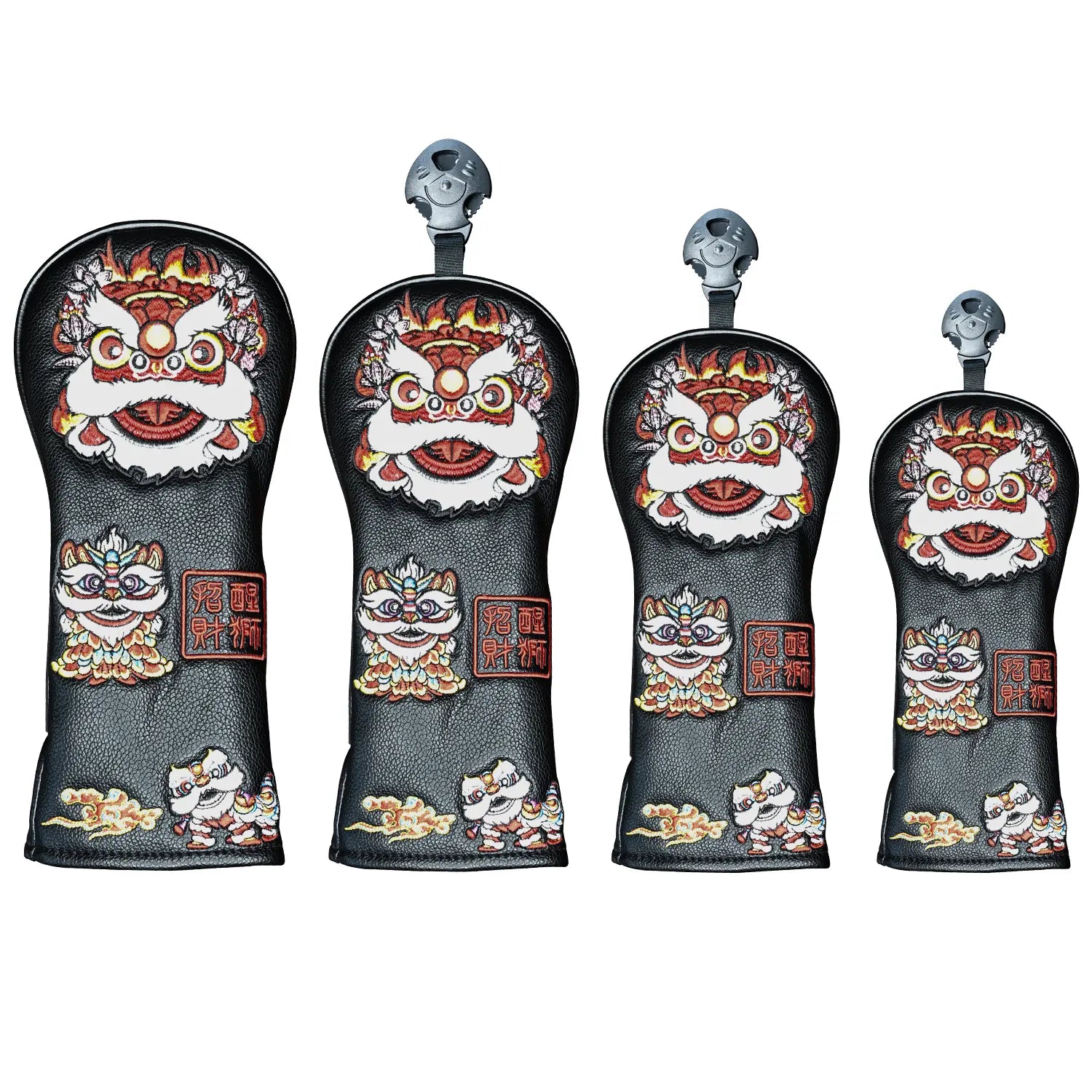 4a-piece set display of Yamato black lion golf head covers