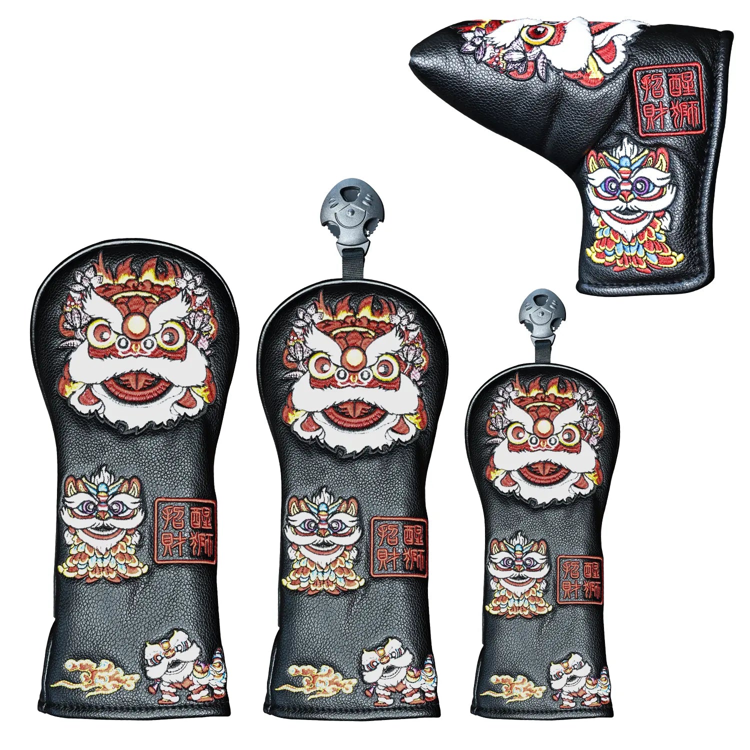 4b-piece set display of Yamato black lion golf head covers