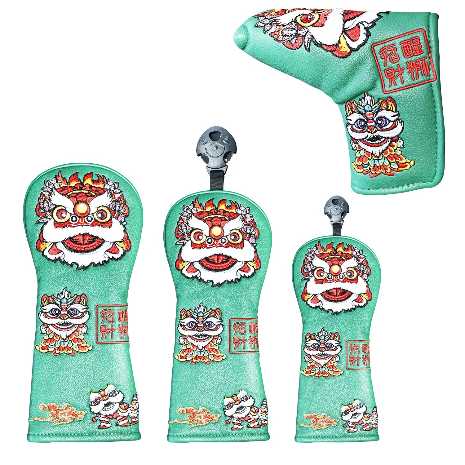 4b-piece set display of Yamato green lion golf head covers