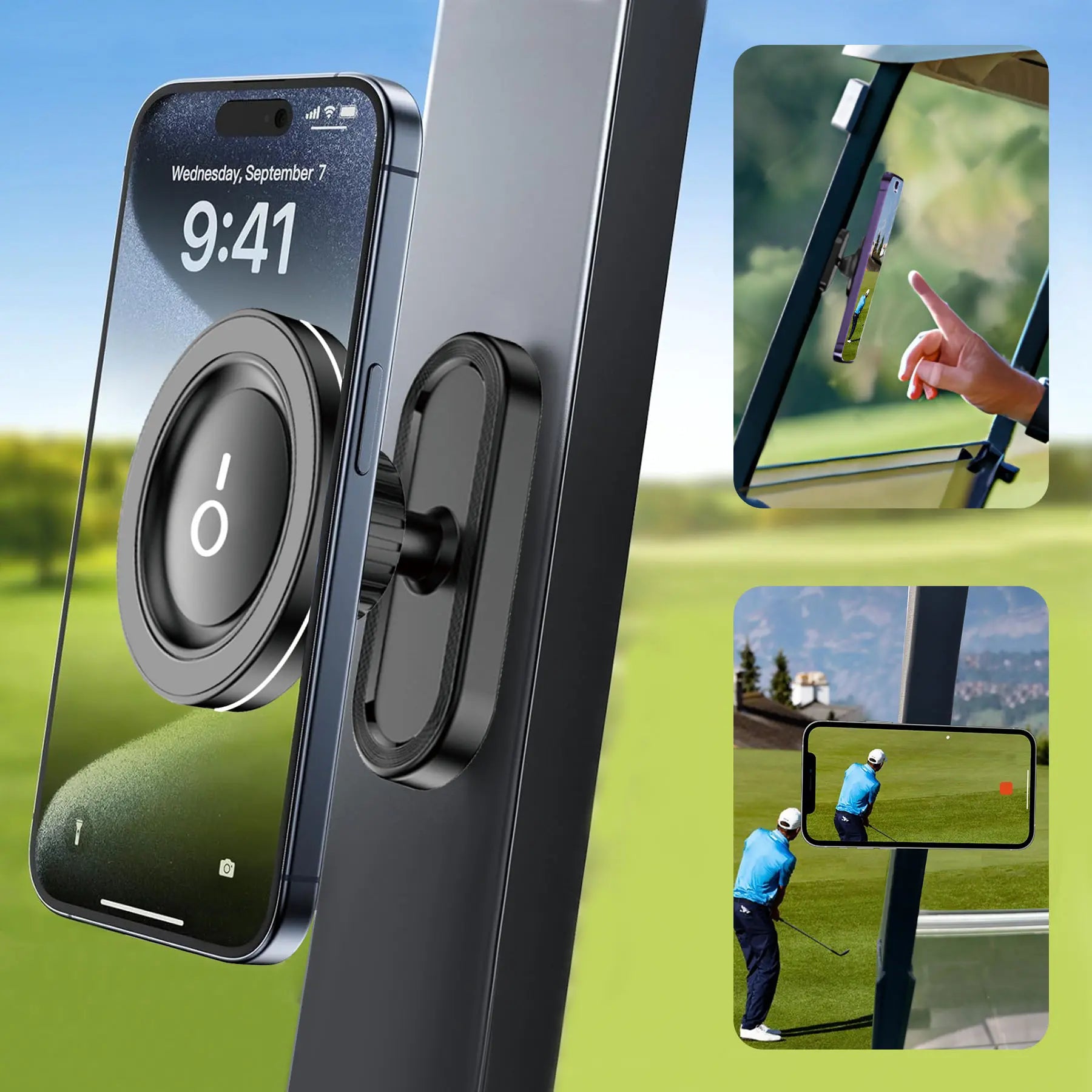 Yamato Magnetic Golf Cart Phone Mount – Ultra Strong N52 Magnet 360° Rotating Aluminum Alloy Holder for iPhone & All Smartphones