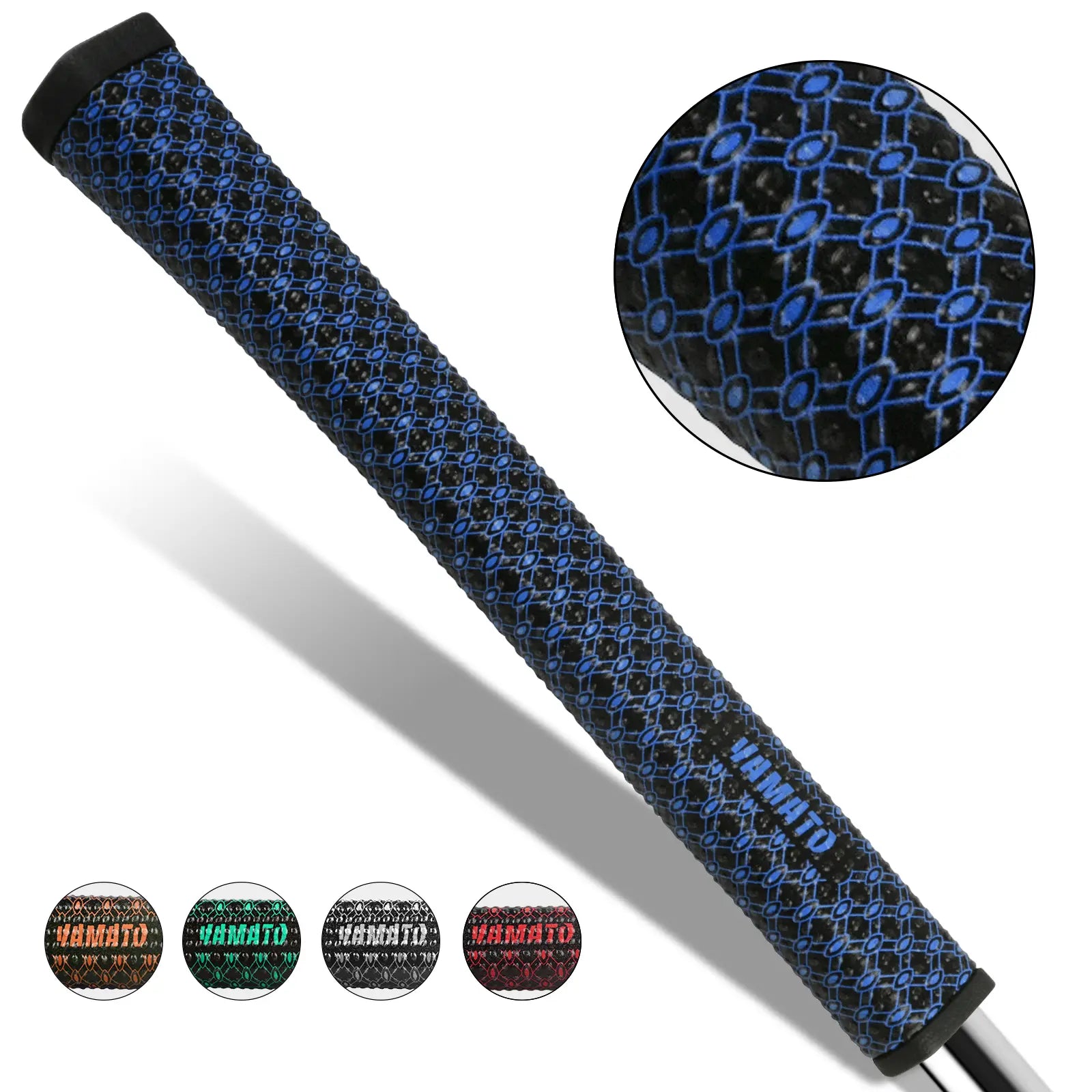 Alt text: “Yamato lightweight non‑slip putter grip in blue – ergonomic pistol shape, microfiber silicone bead texture”