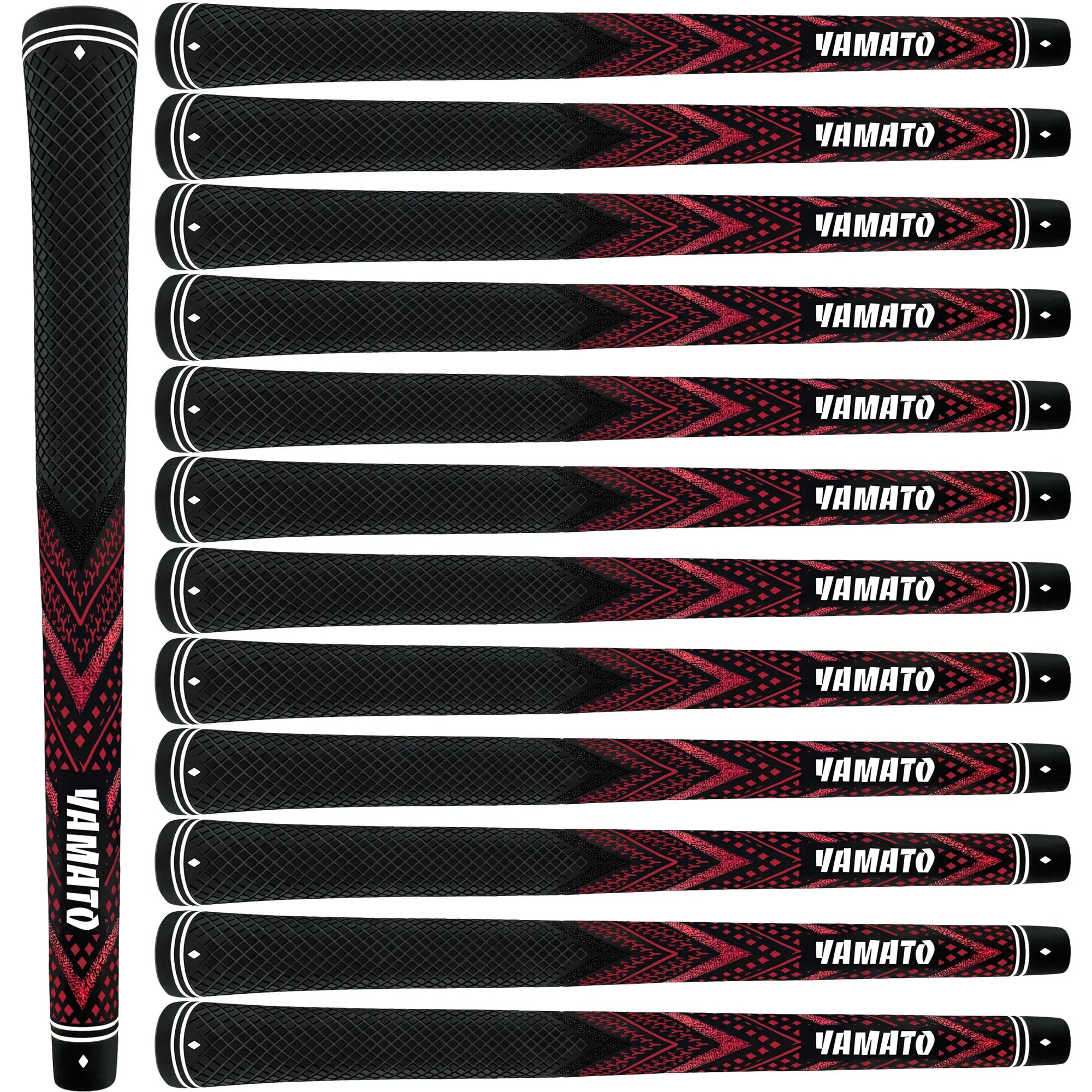 Yamato red golf grips 13pcs set front view, all-weather performance, standard or midsize