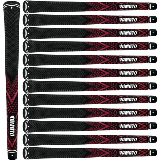 Yamato red golf grips 13pcs set front view, all-weather performance, standard or midsize