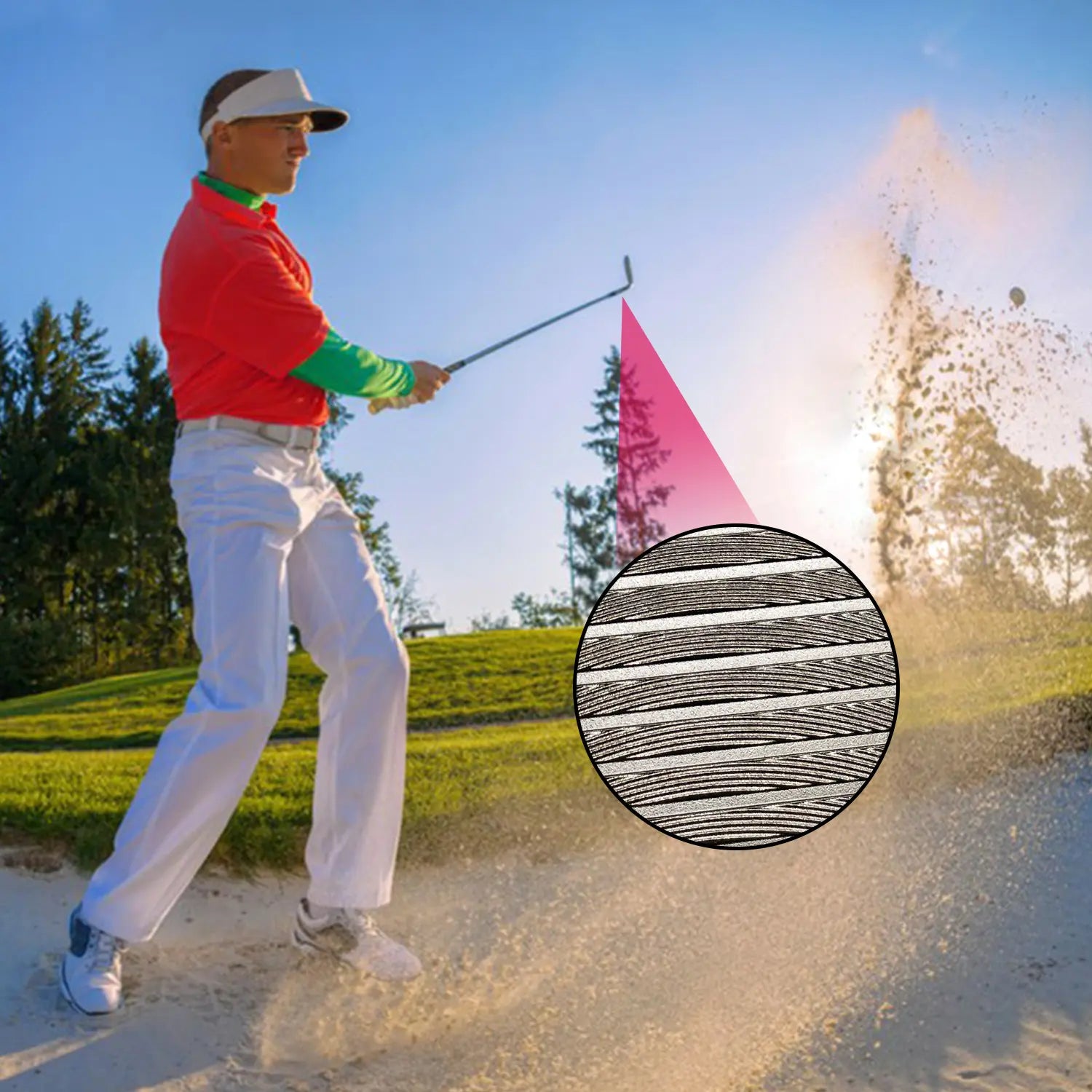 Golfer hitting a bunker shot using Yamato forged wedge – ideal for soft landings and sand control.