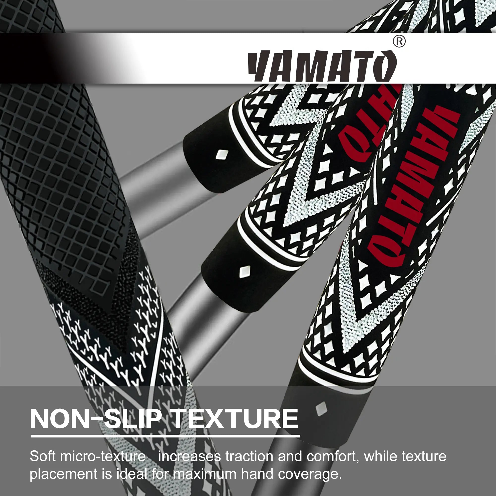 Close-up of Yamato white golf grip texture, non-slip pattern for secure grip in all conditions