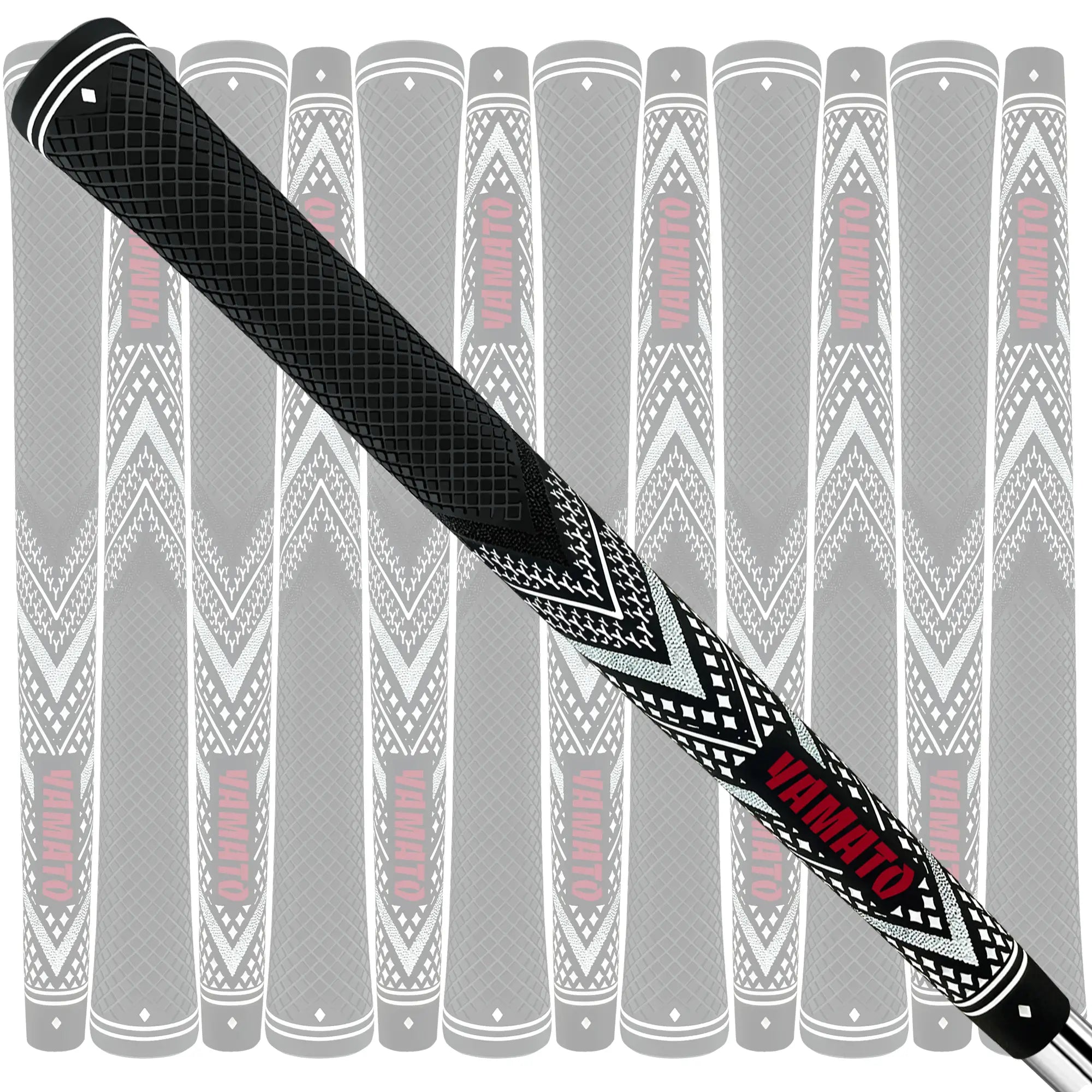 Angled view of Yamato white golf grips 13pcs set, non-slip texture for all-weather play