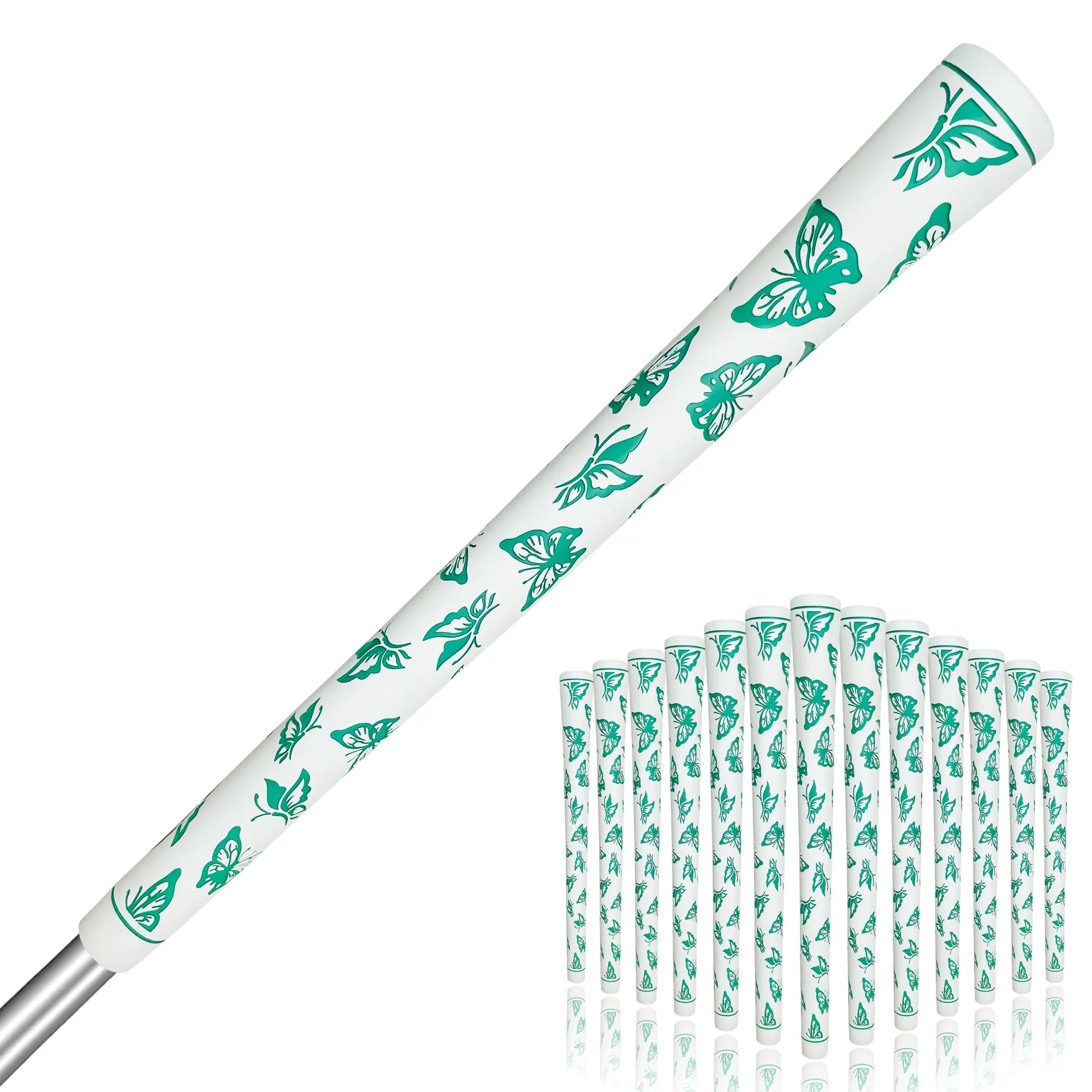 Single display of Yamato women's golf grip white green butterfly