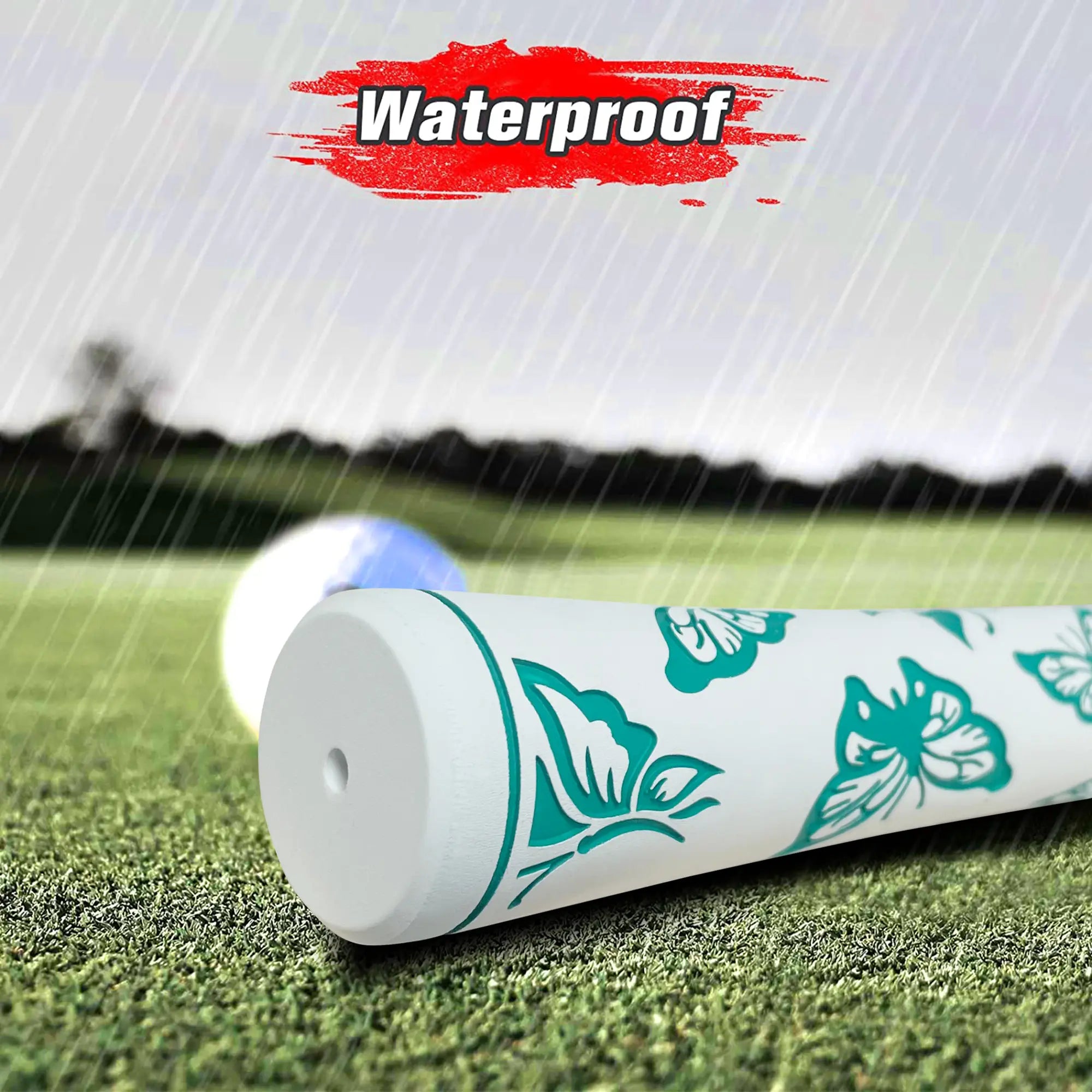 Yamato women's golf grip white green butterfly showing waterproof performance in rain