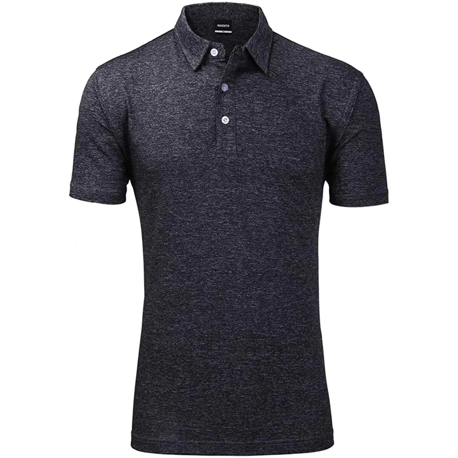 Yamato Men's Slim Fit Golf Polo in black, worn by a model standing upright, showcasing the front view.