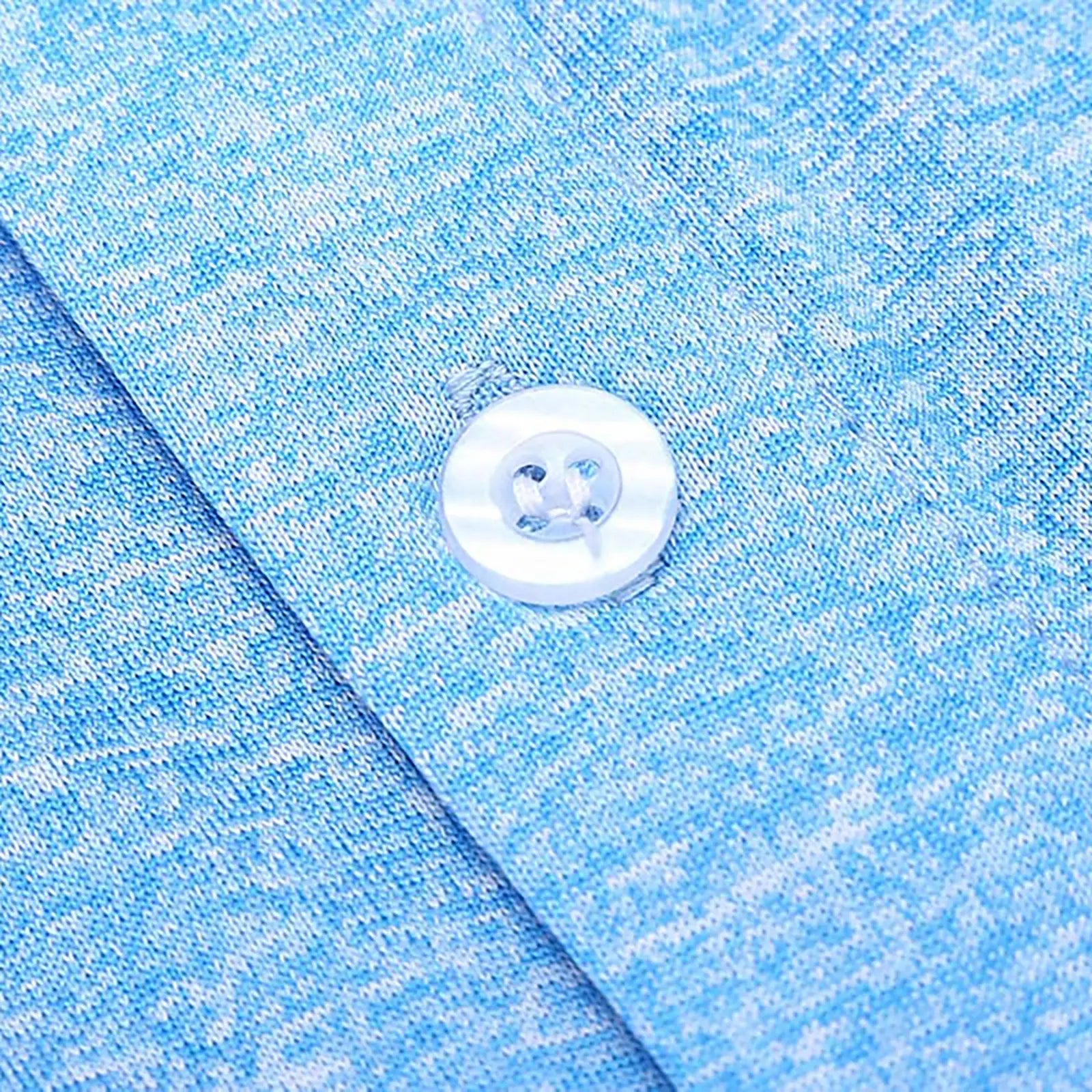 Close-up of buttons on Yamato Men's Slim Fit Golf Polo in light blue.