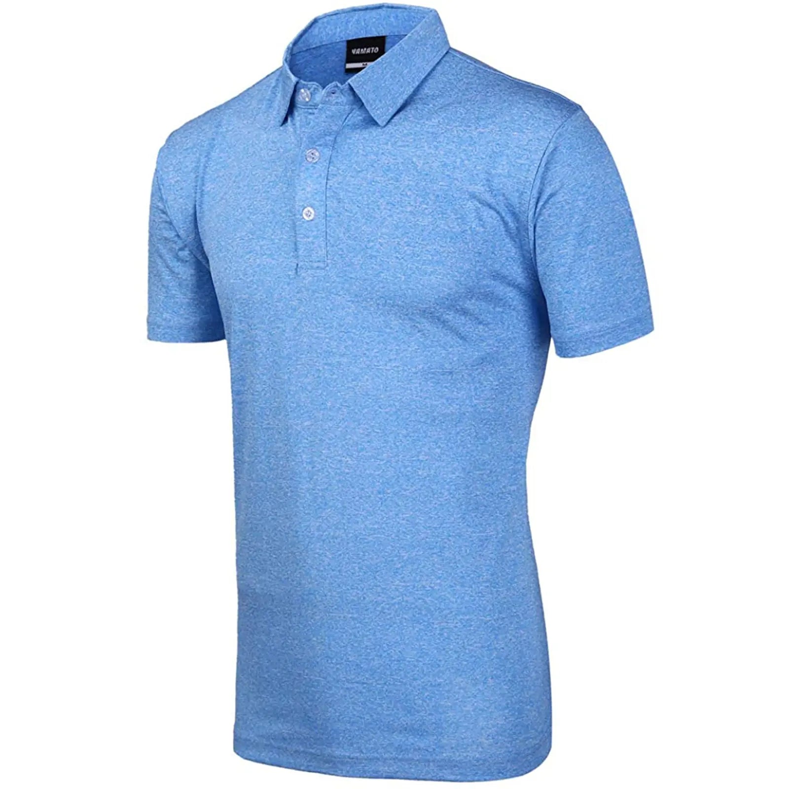 Side view of Yamato Men's Slim Fit Golf Polo in light blue, showing slim fit silhouette.