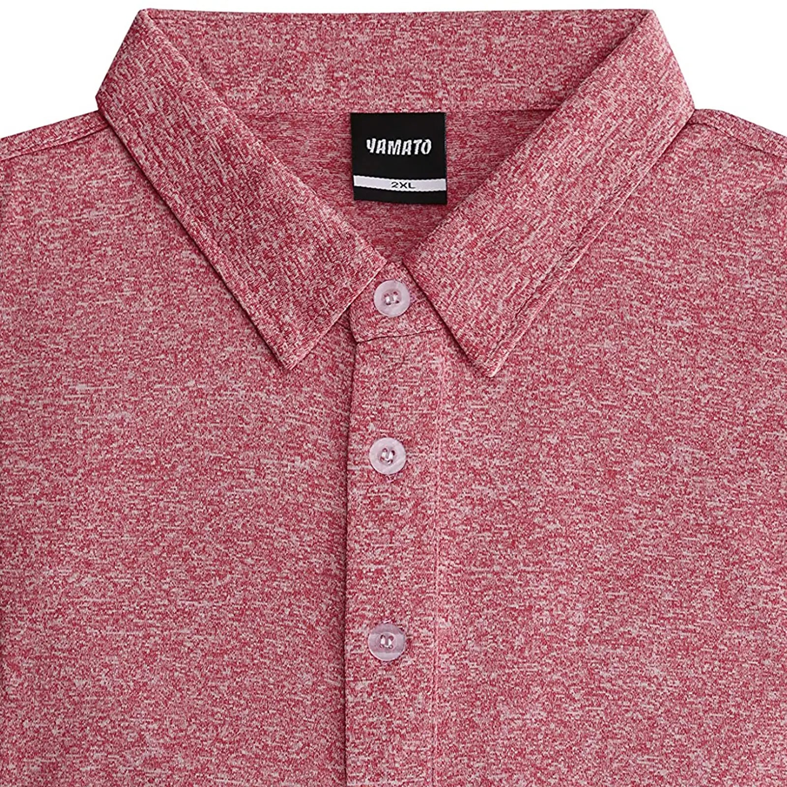 Close-up of the collar of Yamato Men's Slim Fit Golf Polo in pink.