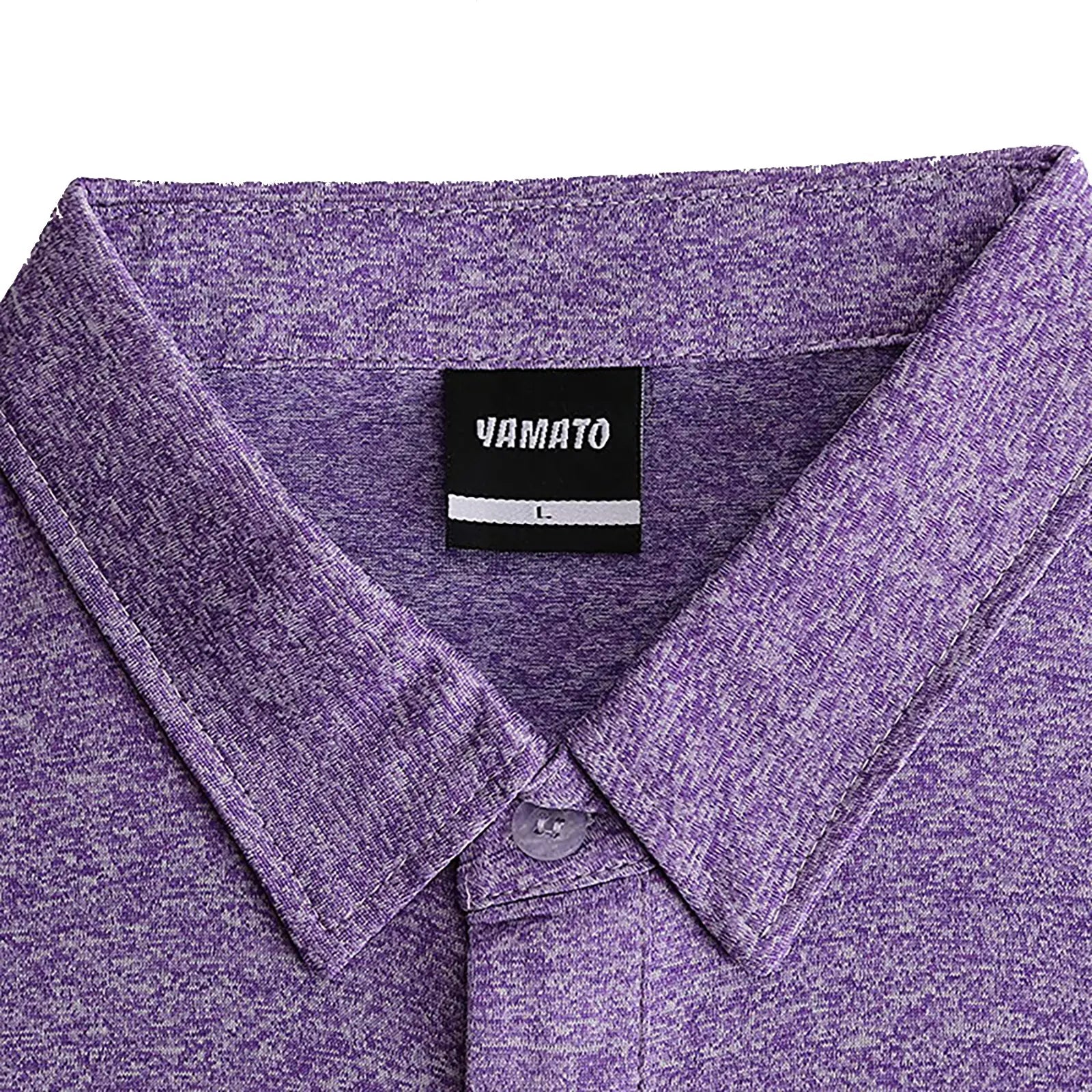 Close-up of brand label inside Yamato Men's Slim Fit Golf Polo in purple.