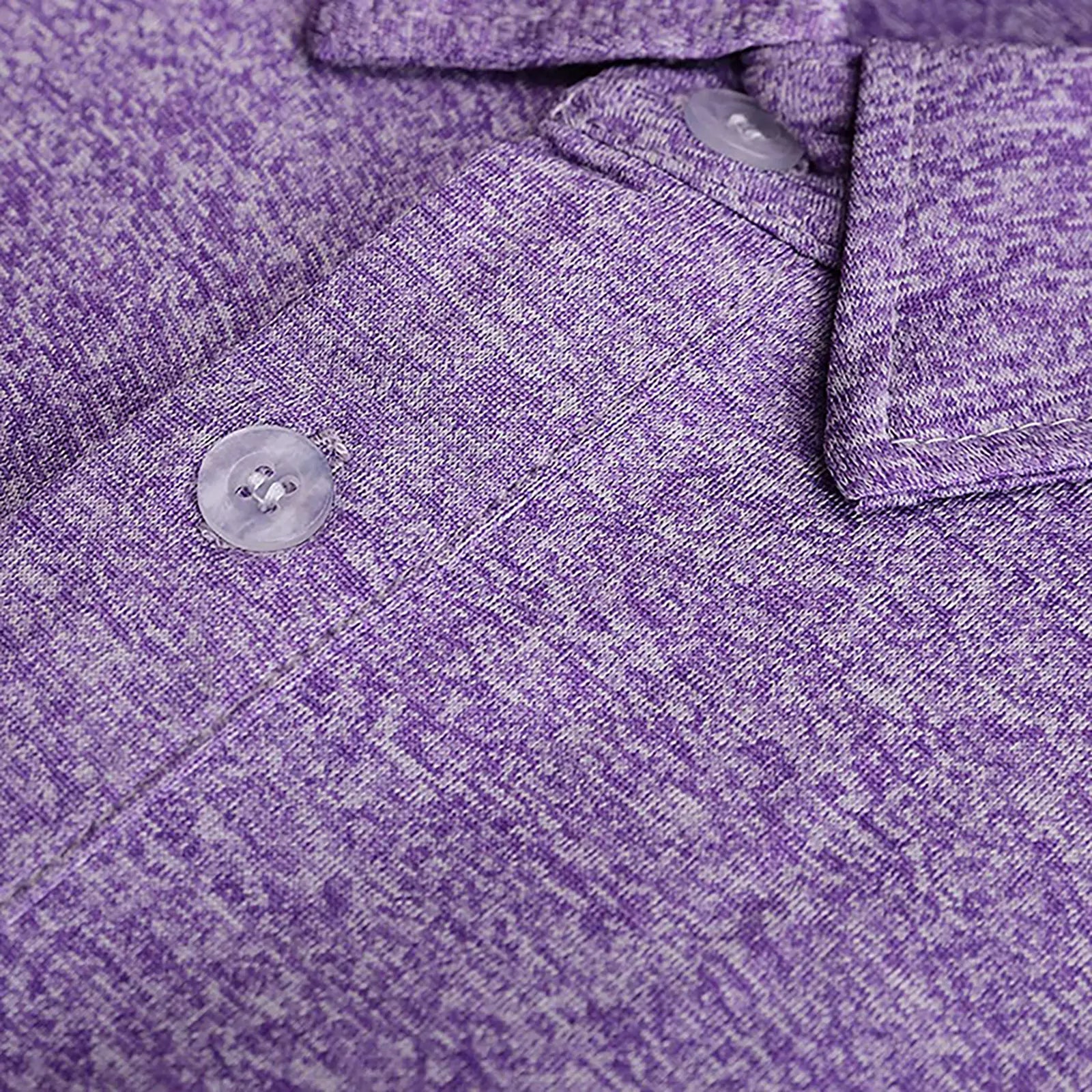Close-up of buttons on Yamato Men's Slim Fit Golf Polo in purple.