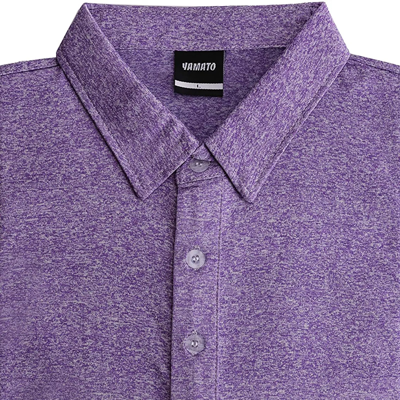 Close-up of the collar of Yamato Men's Slim Fit Golf Polo in purple.