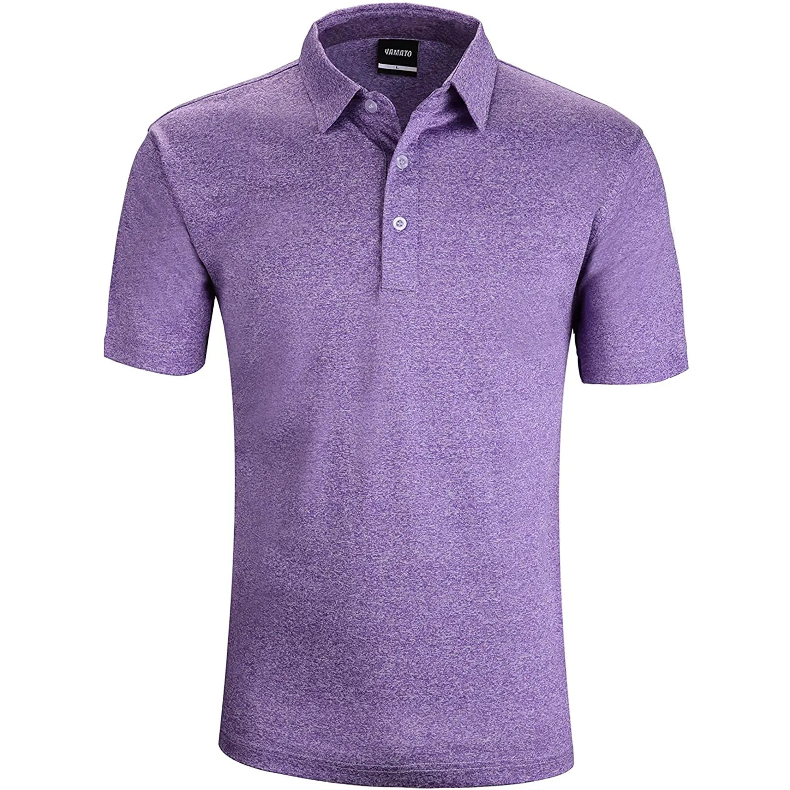 Front view of Yamato Men's Slim Fit Golf Polo in purple, worn by a model.