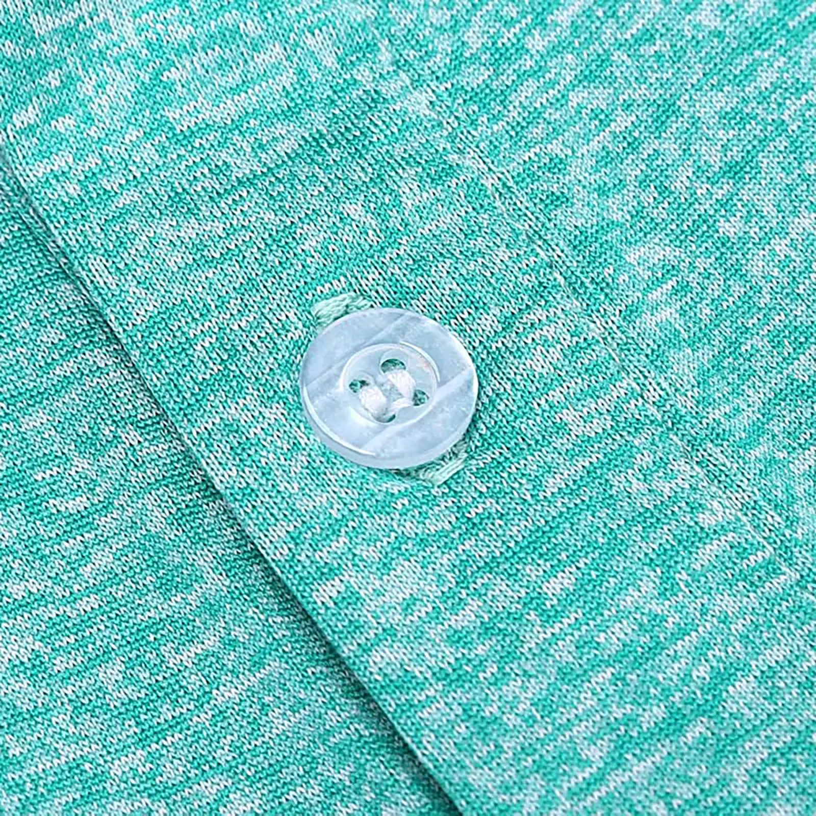 Close-up of buttons on Yamato Men's Slim Fit Golf Polo in turquoise.