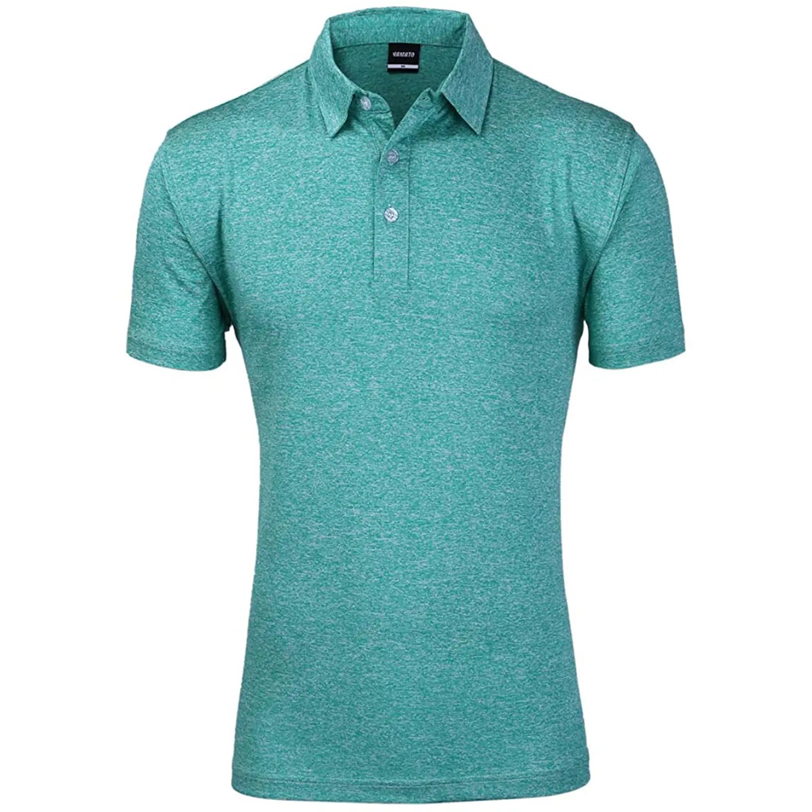 Front view of Yamato Men's Slim Fit Golf Polo in turquoise, worn by a model.